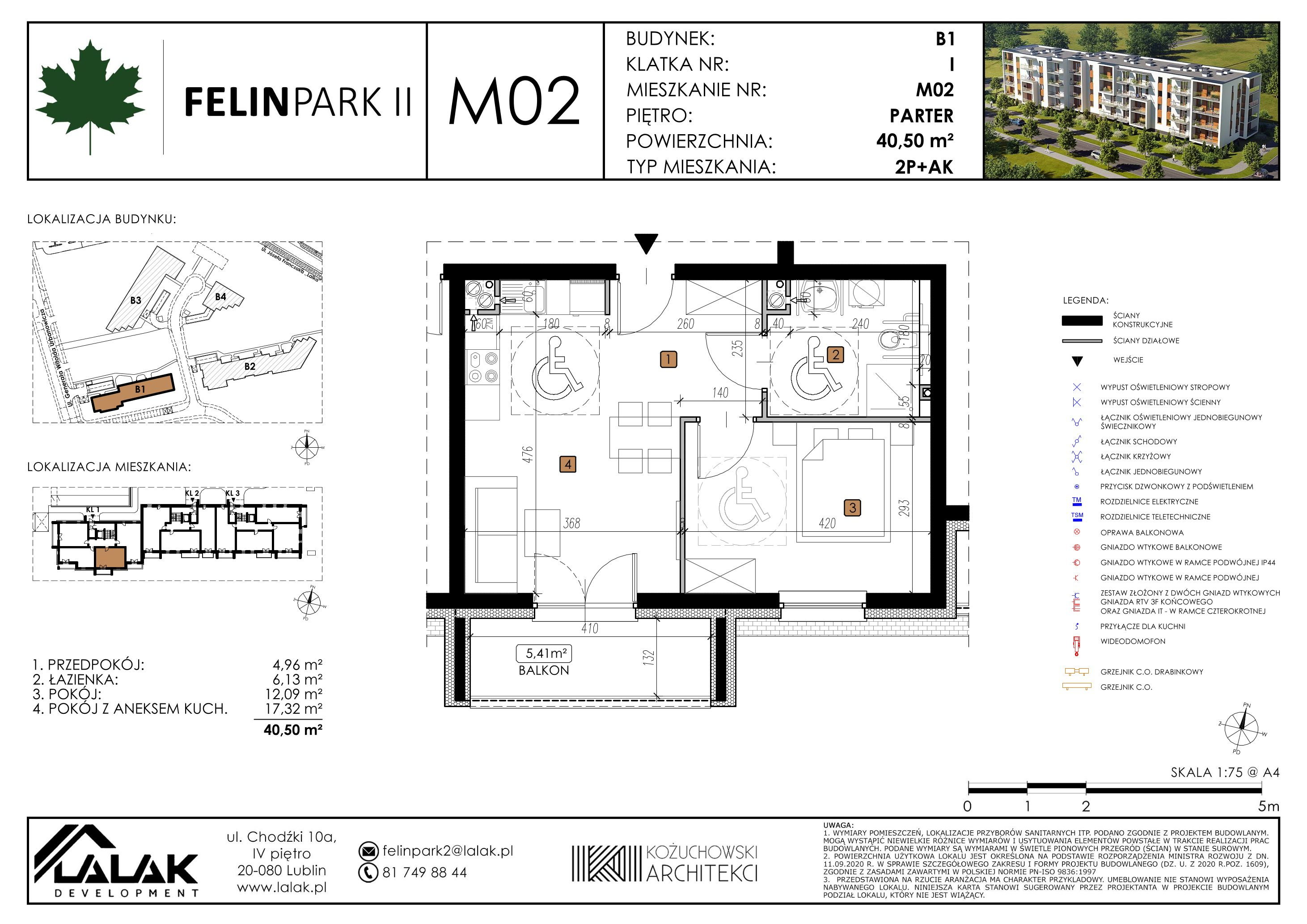 Mieszkanie 40,52 m², parter, oferta nr B1_M2/P, Felin Park II, Lublin, Felin, ul. gen. Stanisława Skalskiego 8-10-idx