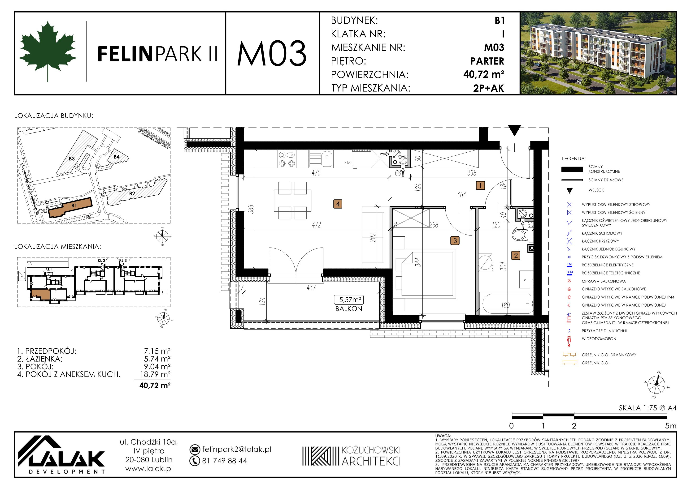 Mieszkanie 40,78 m², parter, oferta nr B1_M3/P, Felin Park II, Lublin, Felin, ul. gen. Stanisława Skalskiego 8-10-idx