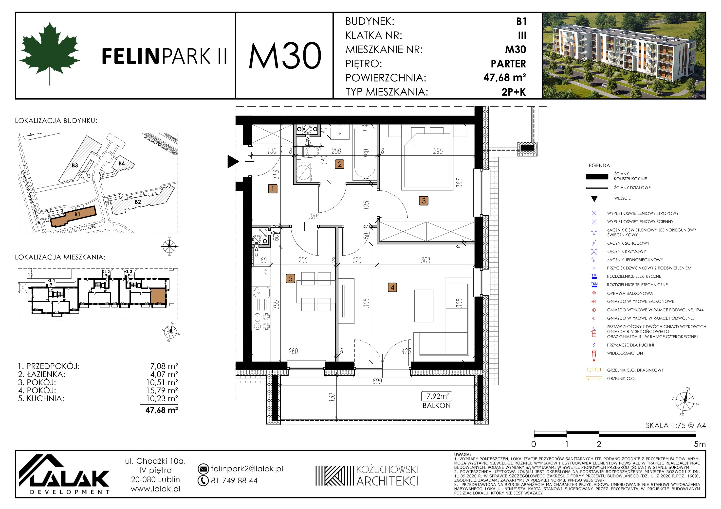 Mieszkanie 47,68 m², parter, oferta nr B1_M30/P, Felin Park II, Lublin, Felin, ul. gen. Stanisława Skalskiego 8-10-idx