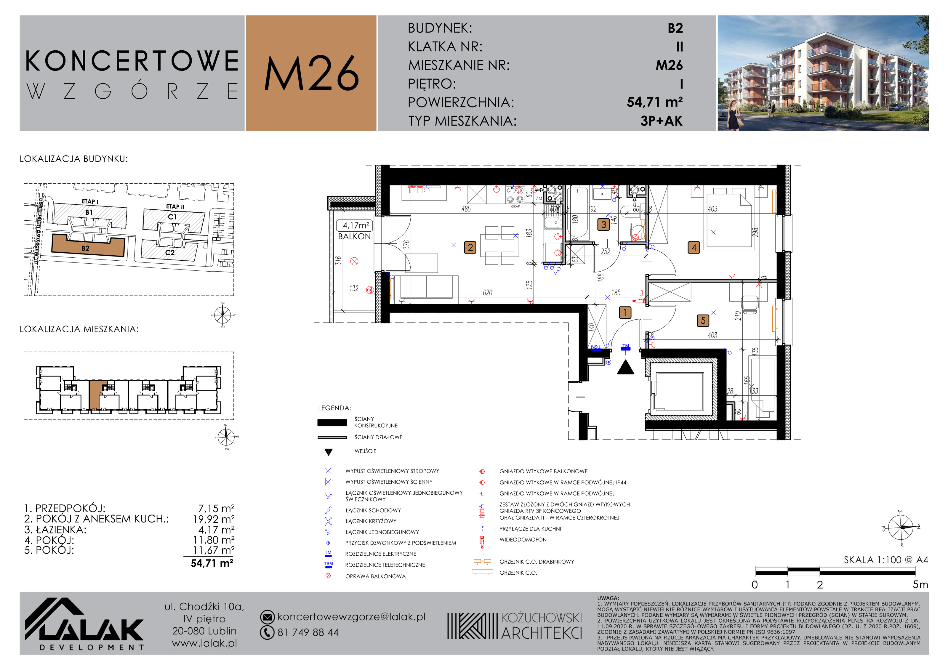 Mieszkanie 54,71 m², piętro 1, oferta nr B2-26, Koncertowe Wzgórze, Lublin, Czechów Północny, ul. Koncertowa-idx