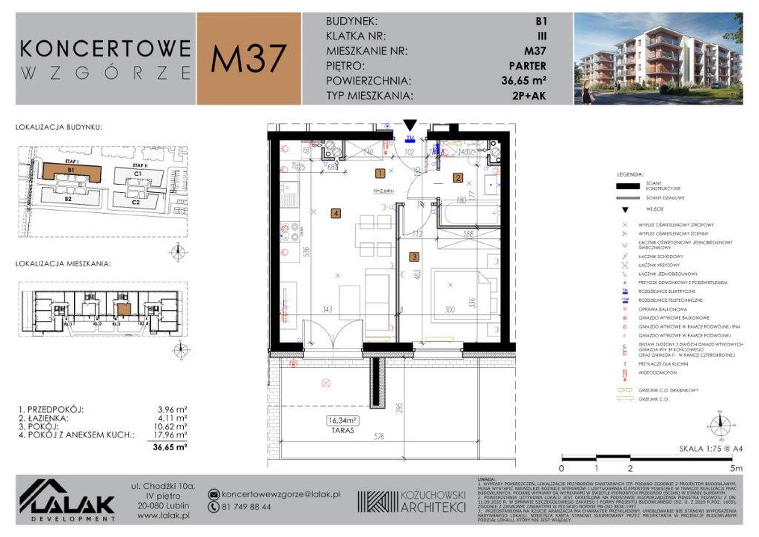 Mieszkanie 36,65 m², parter, oferta nr B1-37, Koncertowe Wzgórze, Lublin, Czechów Północny, ul. Koncertowa-idx