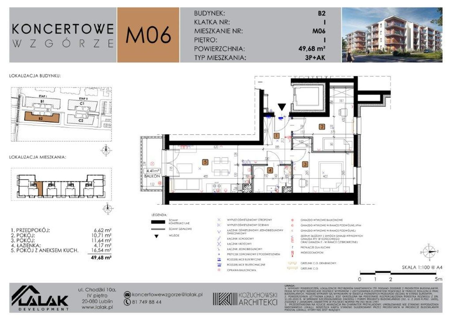 Mieszkanie 49,68 m², piętro 1, oferta nr B2-6, Koncertowe Wzgórze, Lublin, Czechów Północny, ul. Koncertowa-idx