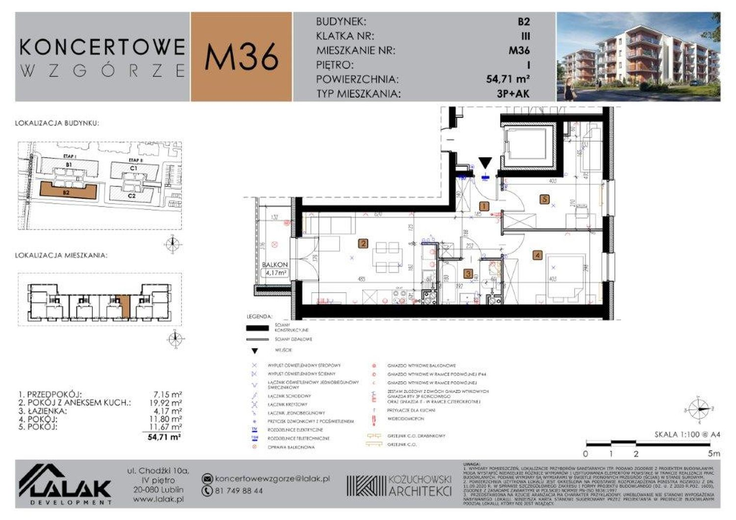 Mieszkanie 54,71 m², piętro 1, oferta nr B2-36, Koncertowe Wzgórze, Lublin, Czechów Północny, ul. Koncertowa-idx