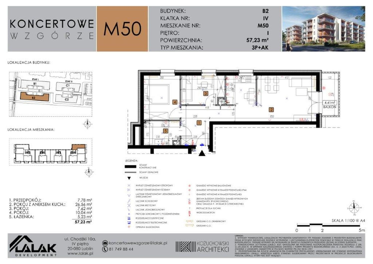 Mieszkanie 57,23 m², piętro 1, oferta nr B2-50, Koncertowe Wzgórze, Lublin, Czechów Północny, ul. Koncertowa-idx