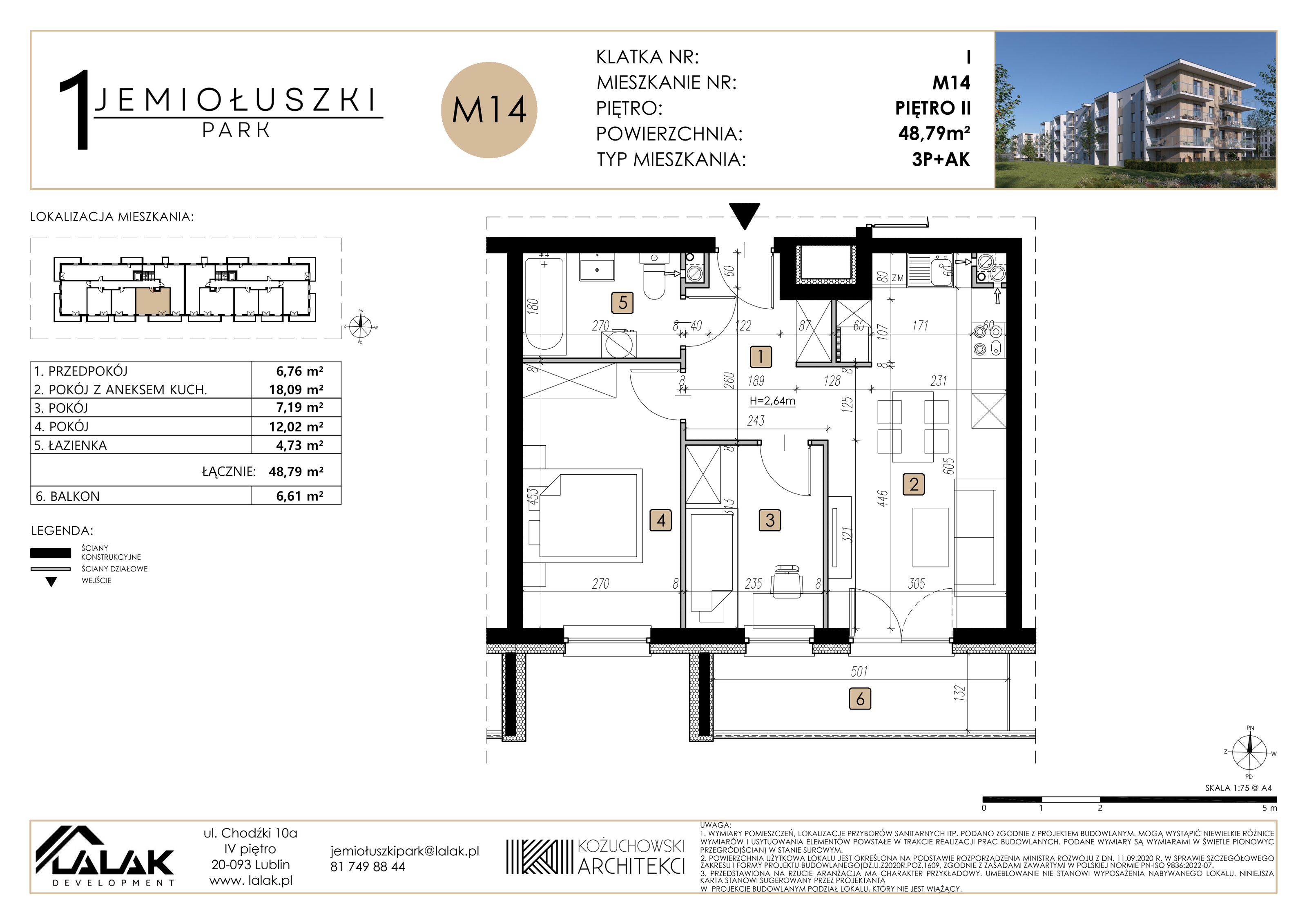 Mieszkanie 48,79 m², piętro 2, oferta nr A1_M14, Jemiołuszki Park, Lublin, Węglin Południowy, ul. Jemiołuszki-idx