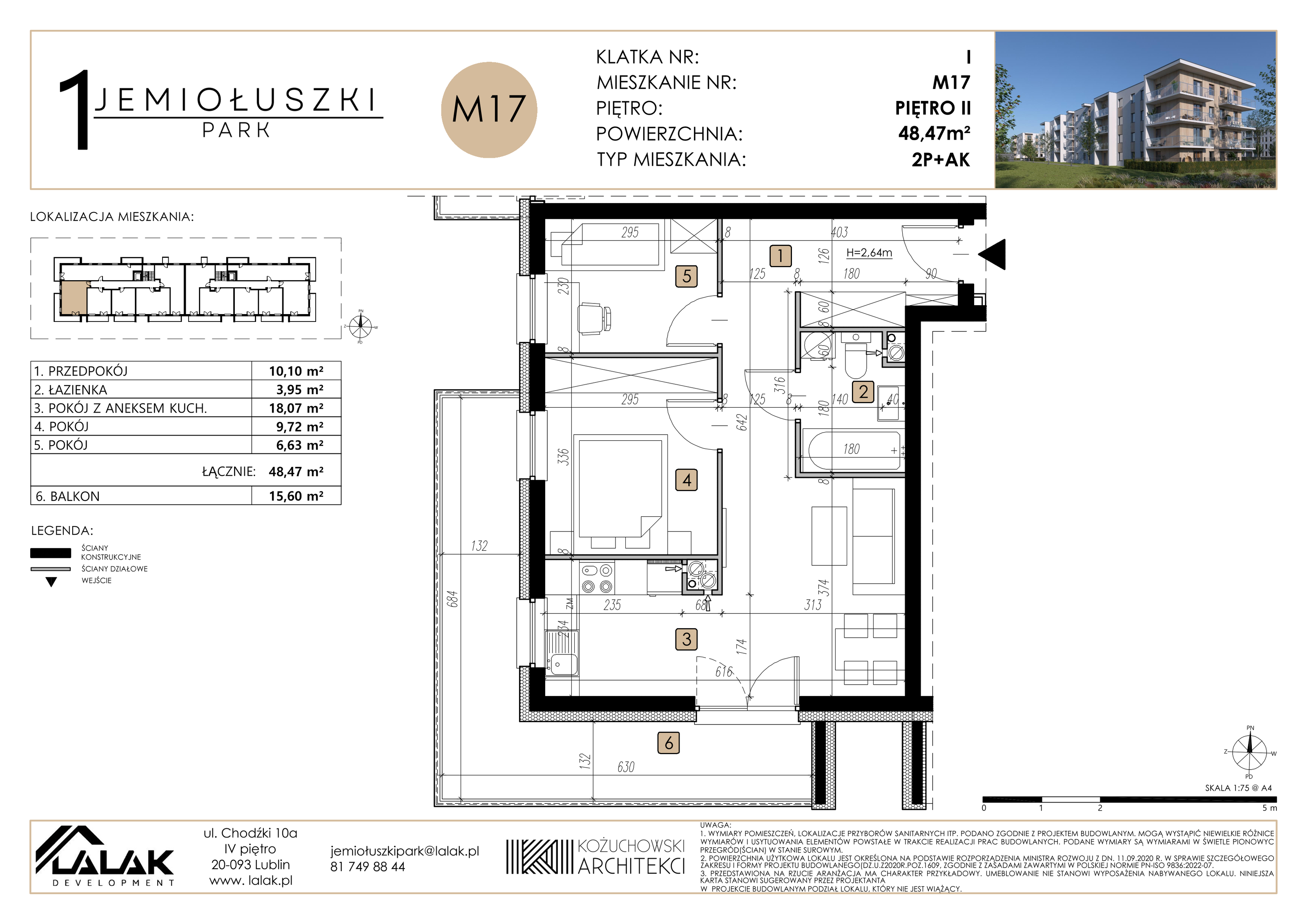 Mieszkanie 48,47 m², piętro 2, oferta nr A1_M17, Jemiołuszki Park, Lublin, Węglin Południowy, ul. Jemiołuszki-idx