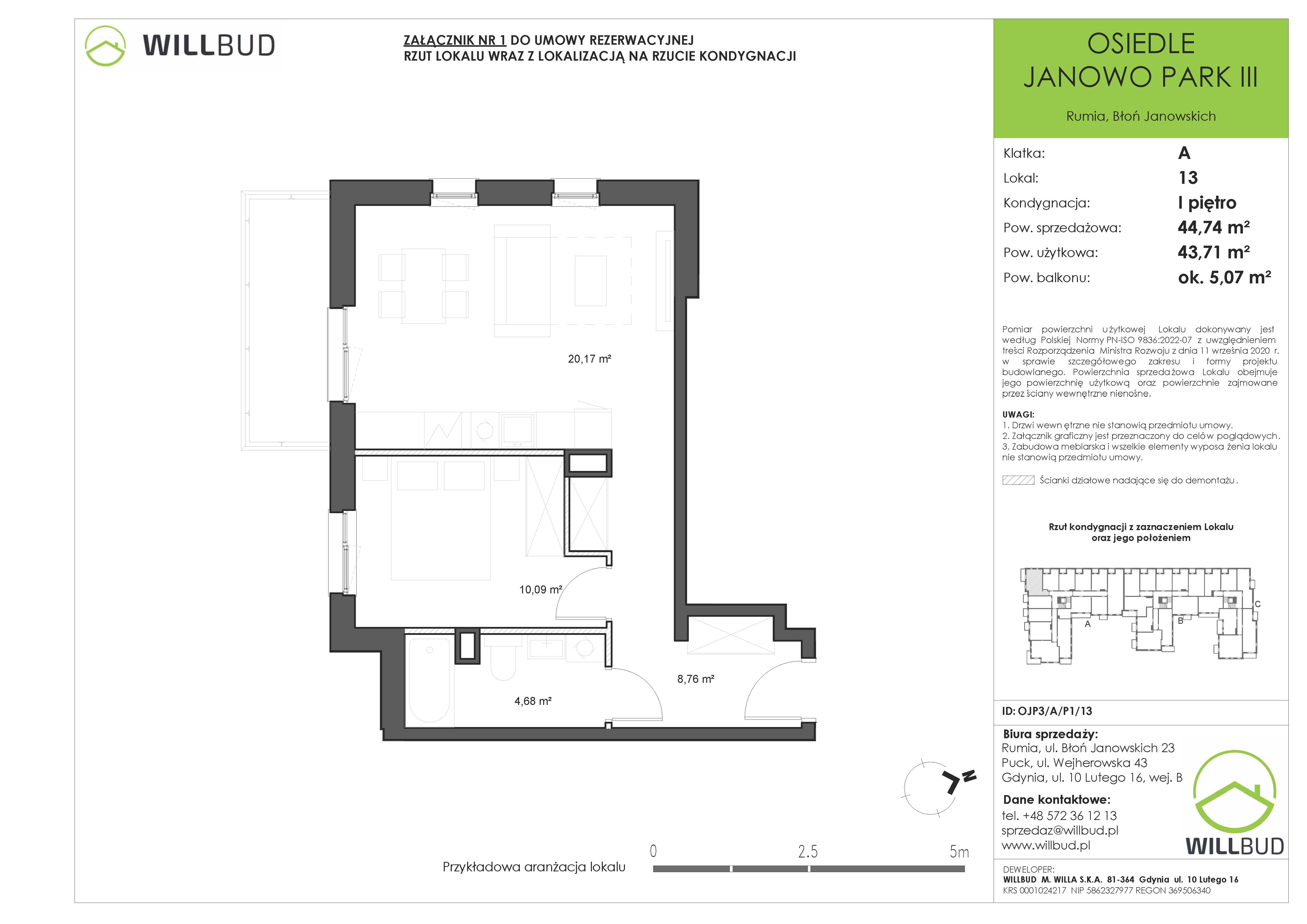 Mieszkanie 44,74 m², piętro 1, oferta nr OJP3/A/P1/13, Osiedle Janowo Park III, Rumia, Janowo,  ul. Błoń Janowskich-idx