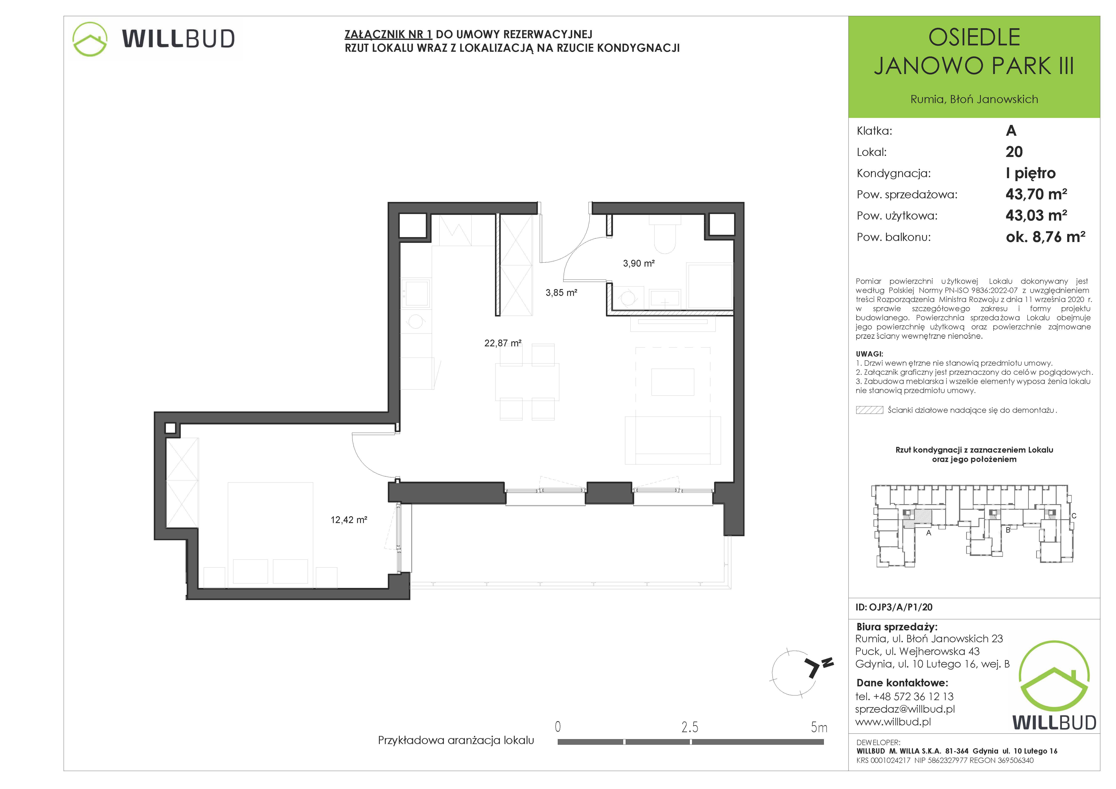 Mieszkanie 43,70 m², piętro 1, oferta nr OJP3/A/P1/20, Osiedle Janowo Park III, Rumia, Janowo,  ul. Błoń Janowskich-idx