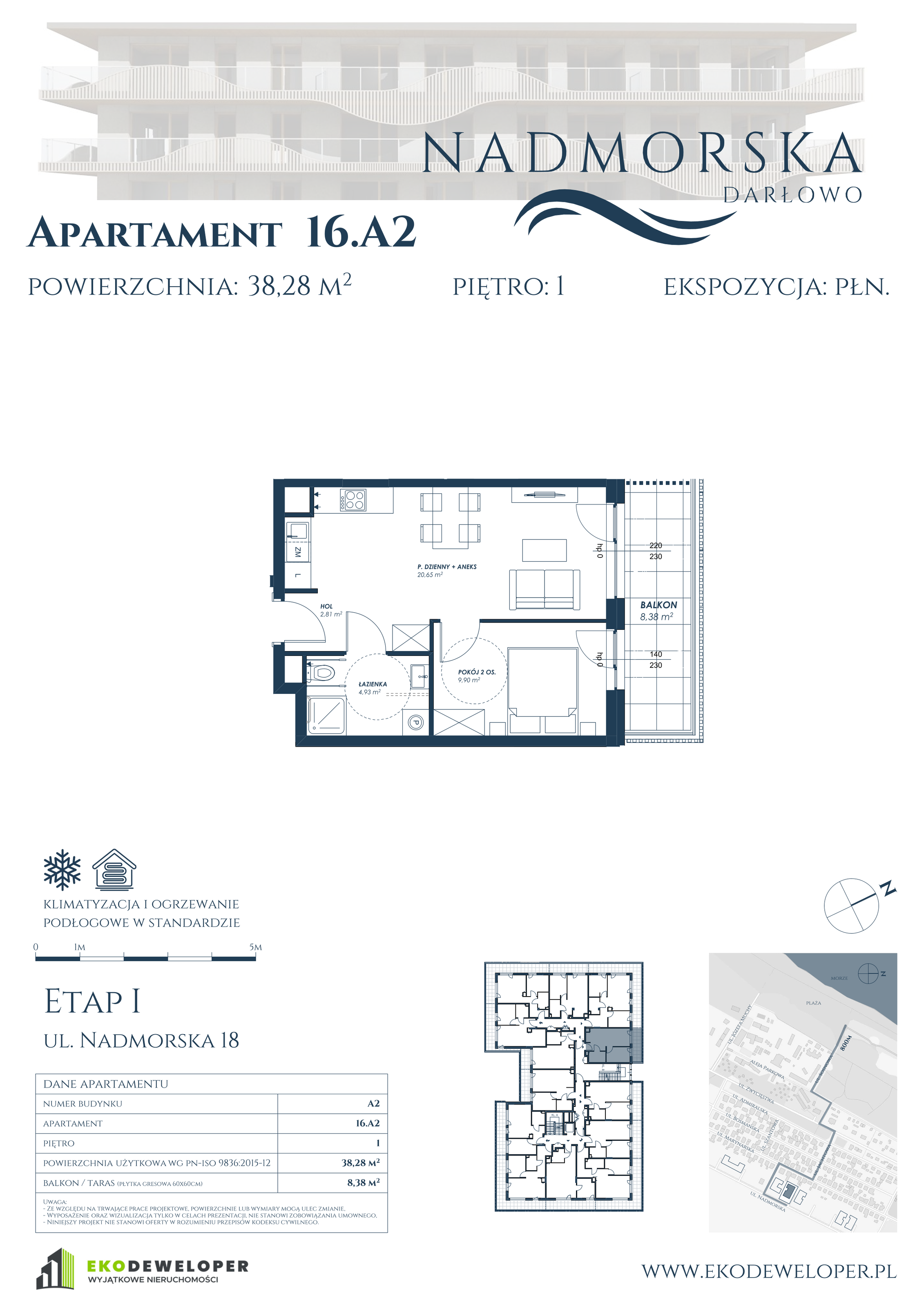 Apartament 38,28 m², piętro 1, oferta nr 16_A2, Nadmorska Darłowo, Darłowo, ul. Nadmorska 18-idx