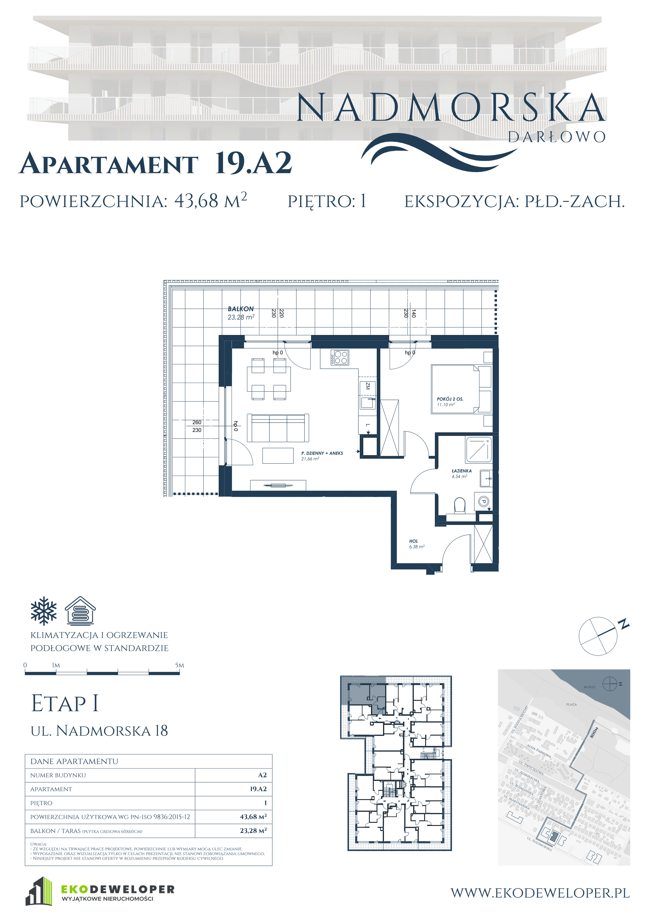 Apartament 43,68 m², piętro 1, oferta nr 19_A2, Nadmorska Darłowo, Darłowo, ul. Nadmorska 18-idx