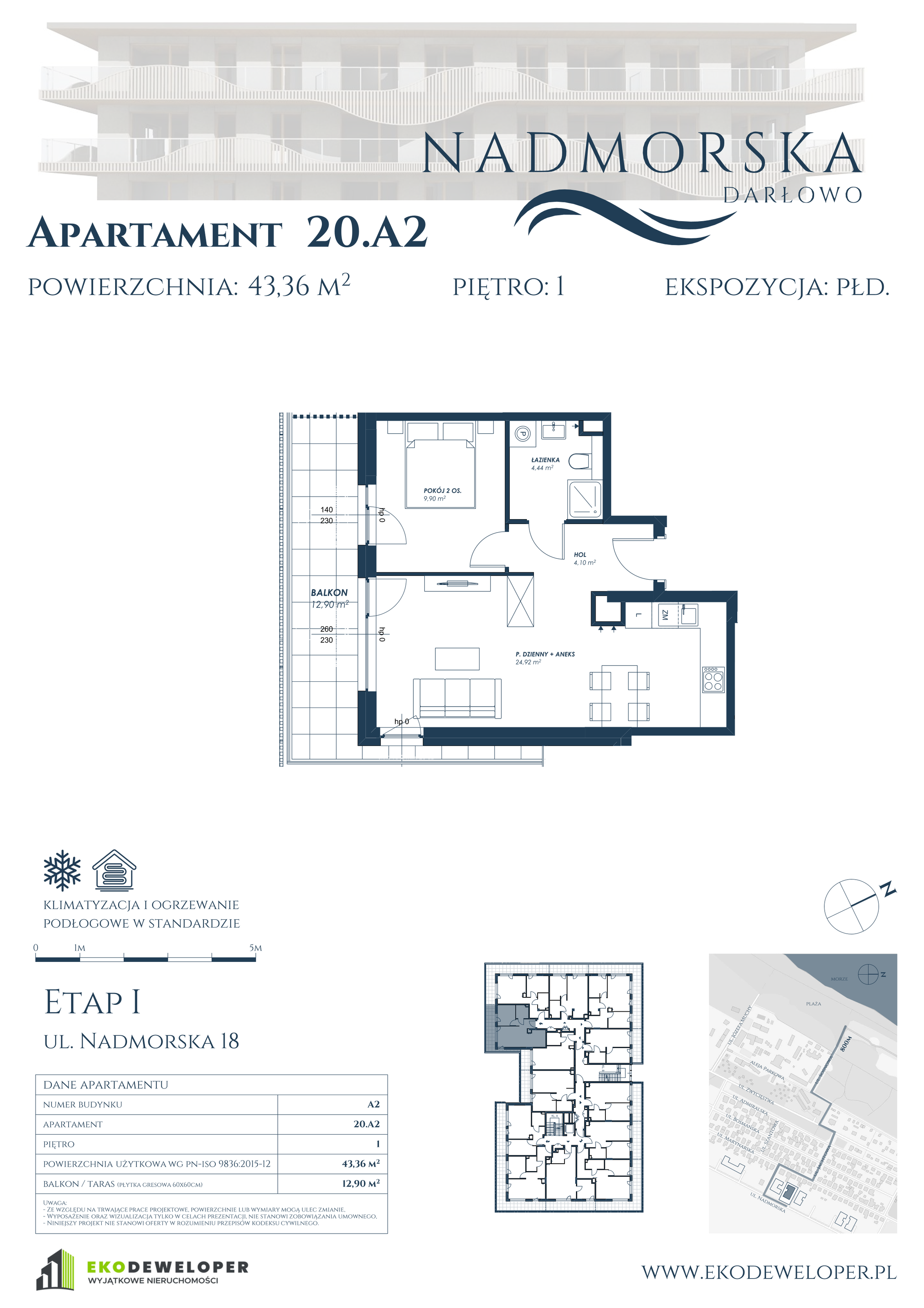 Apartament 43,36 m², piętro 1, oferta nr 20_A2, Nadmorska Darłowo, Darłowo, ul. Nadmorska 18-idx