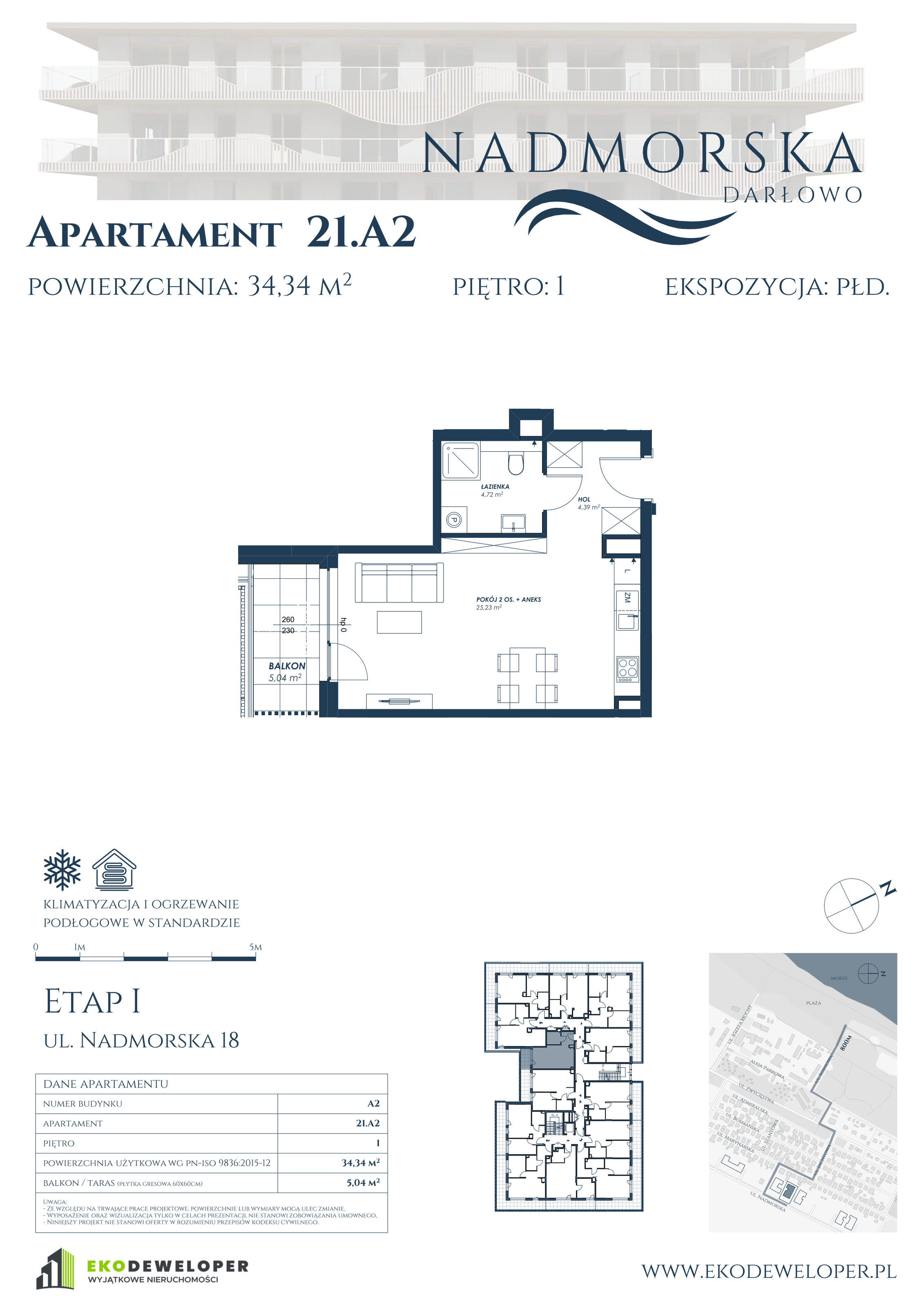 Apartament 34,34 m², piętro 1, oferta nr 21_A2, Nadmorska Darłowo, Darłowo, ul. Nadmorska 18-idx