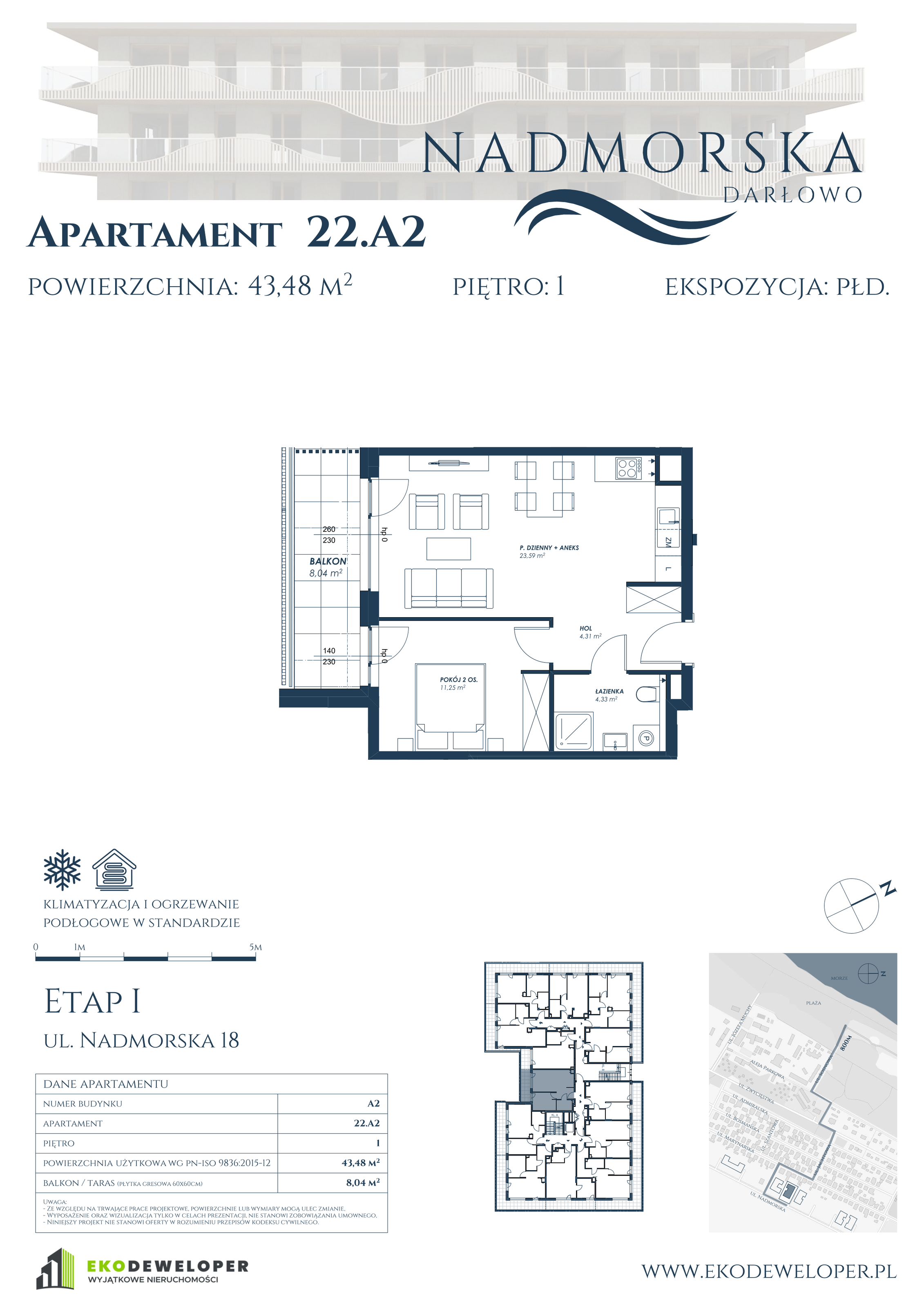 Apartament 43,48 m², piętro 1, oferta nr 22_A2, Nadmorska Darłowo, Darłowo, ul. Nadmorska 18-idx