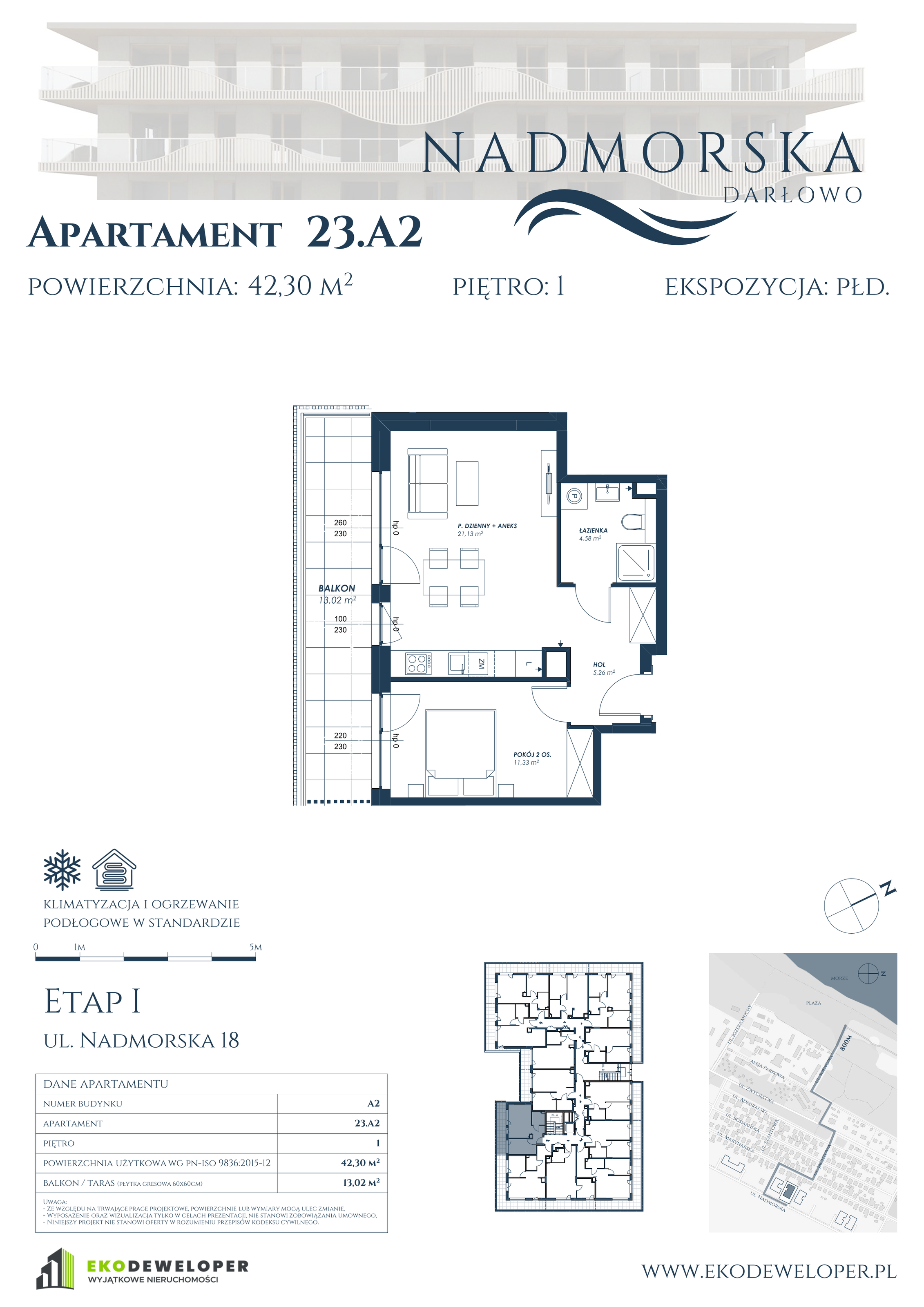 Apartament 42,30 m², piętro 1, oferta nr 23_A2, Nadmorska Darłowo, Darłowo, ul. Nadmorska 18-idx