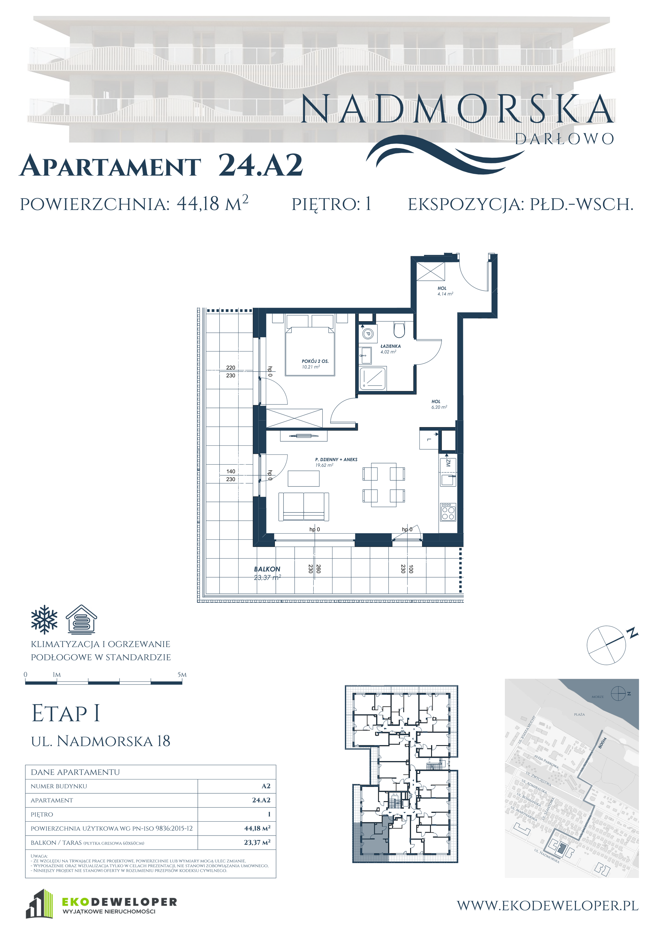 Apartament 44,18 m², piętro 1, oferta nr 24_A2, Nadmorska Darłowo, Darłowo, ul. Nadmorska 18-idx