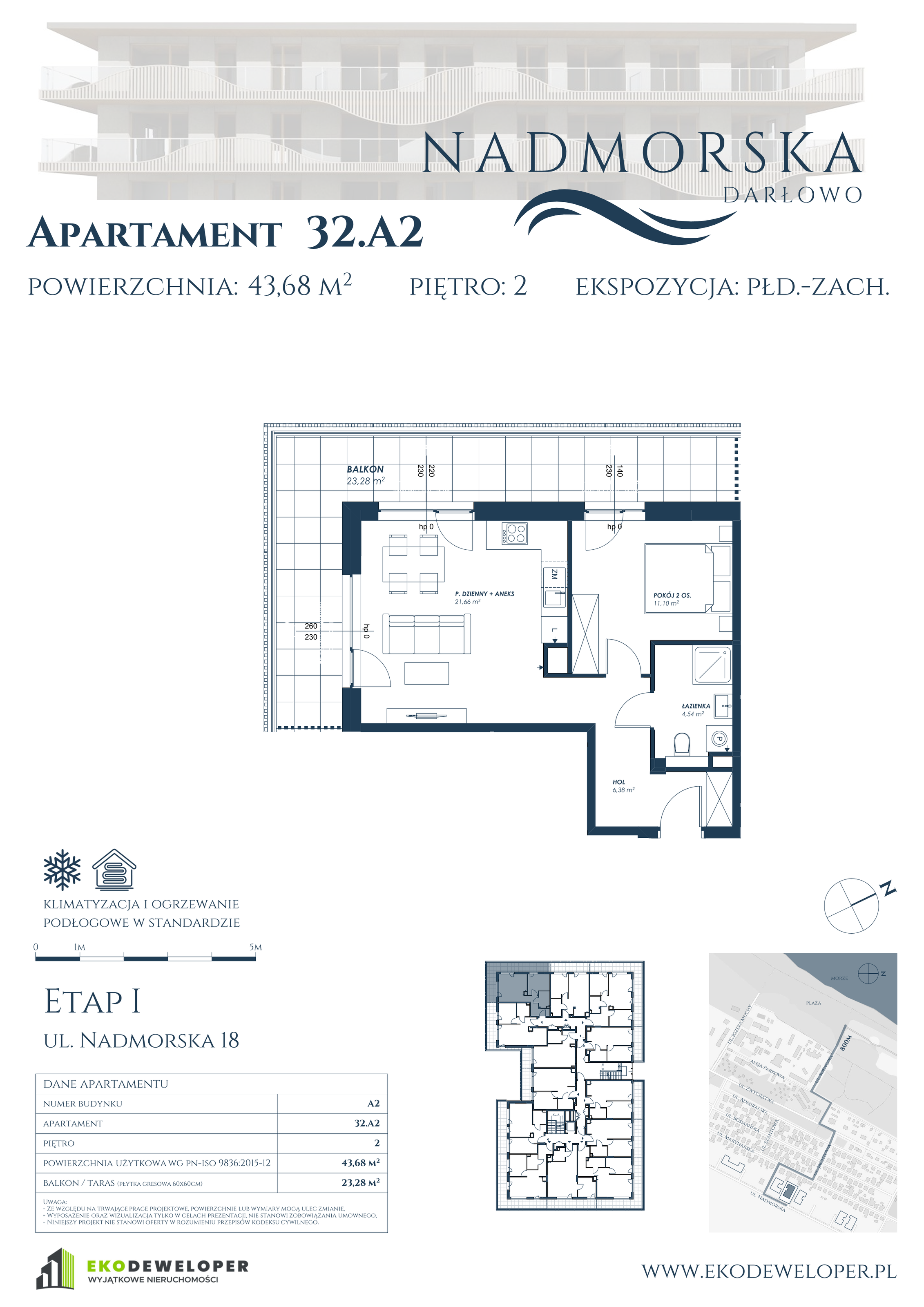 Apartament 43,68 m², piętro 2, oferta nr 32_A2, Nadmorska Darłowo, Darłowo, ul. Nadmorska 18-idx