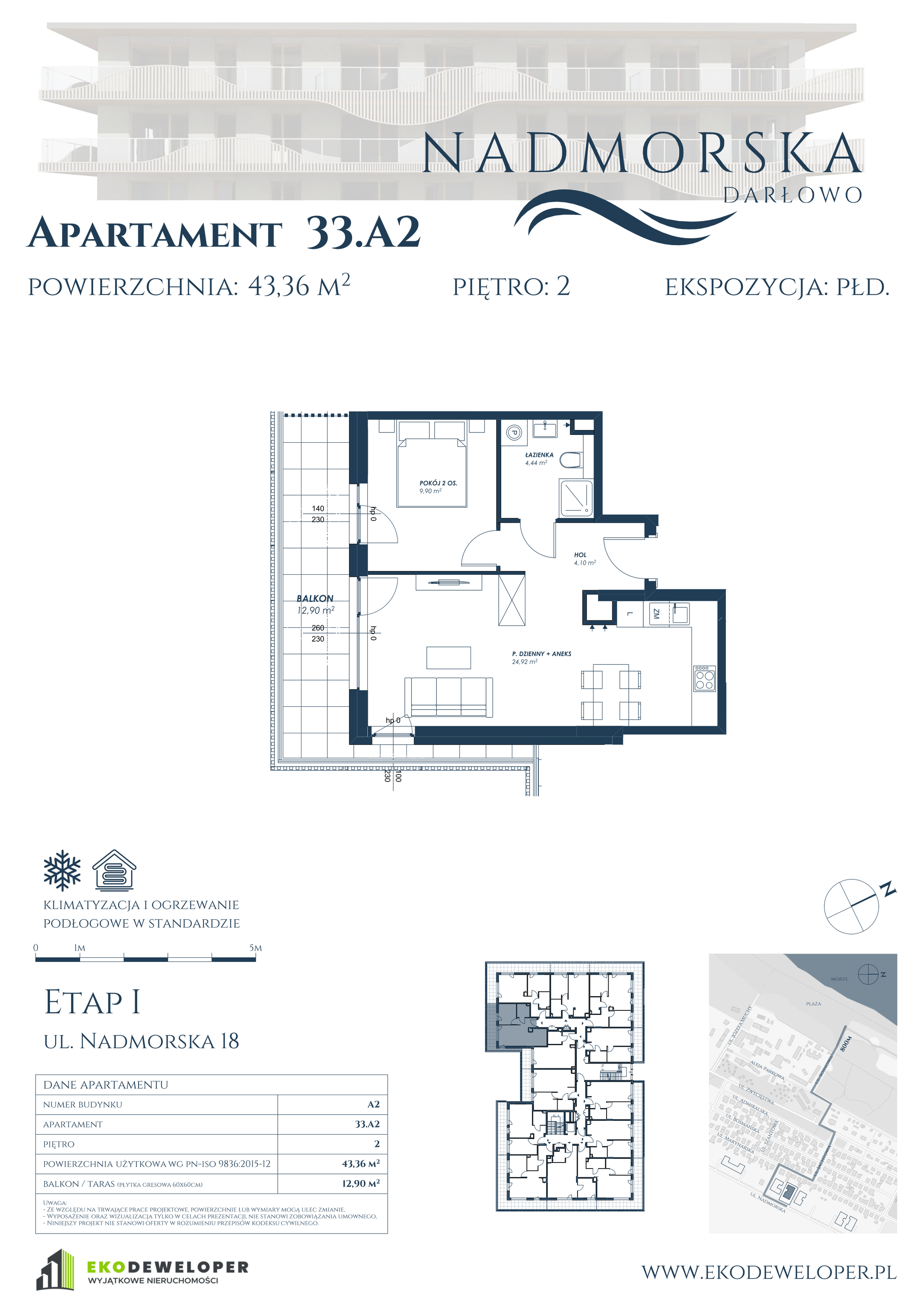 Apartament 43,36 m², piętro 2, oferta nr 33_A2, Nadmorska Darłowo, Darłowo, ul. Nadmorska 18-idx