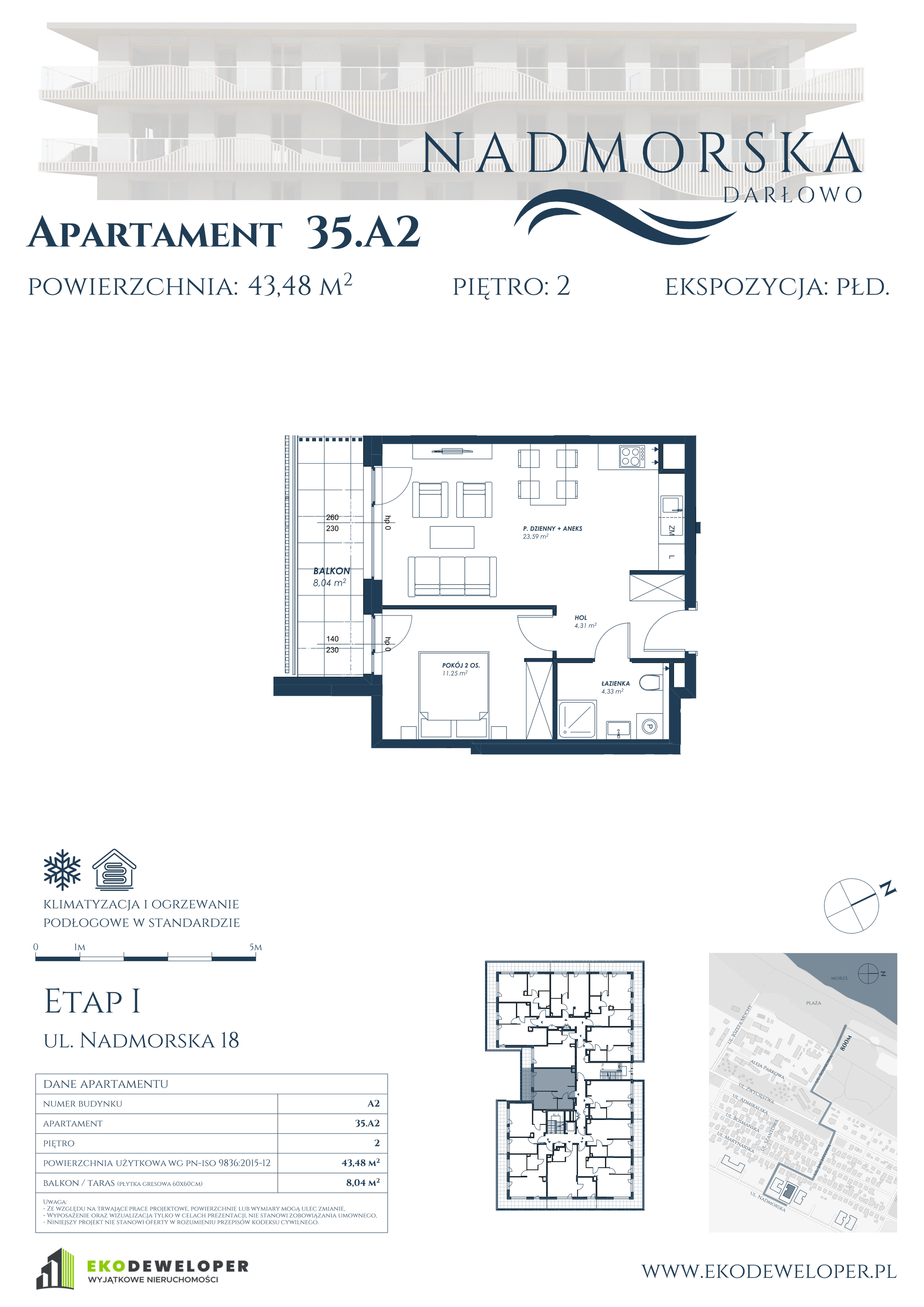 Apartament 43,48 m², piętro 2, oferta nr 35_A2, Nadmorska Darłowo, Darłowo, ul. Nadmorska 18-idx