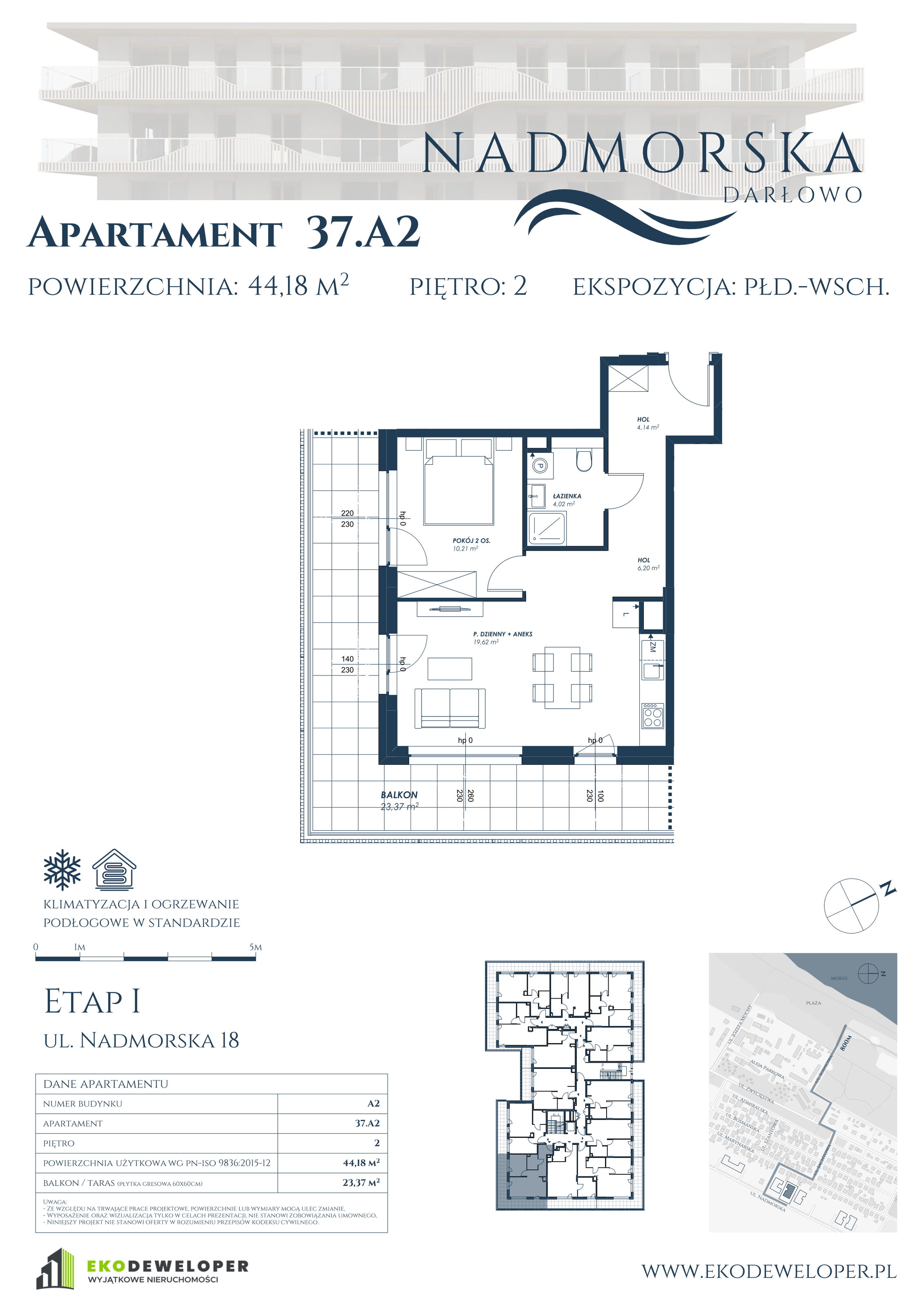 Apartament 44,18 m², piętro 2, oferta nr 37_A2, Nadmorska Darłowo, Darłowo, ul. Nadmorska 18-idx