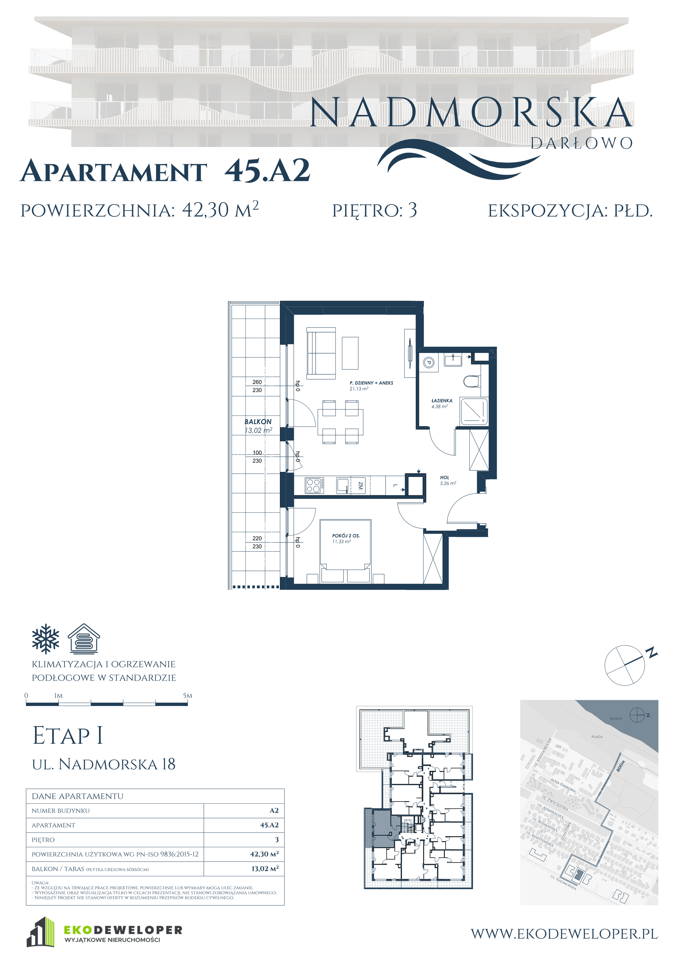 Apartament 42,30 m², piętro 3, oferta nr 45,A2, Nadmorska Darłowo, Darłowo, ul. Nadmorska 18-idx