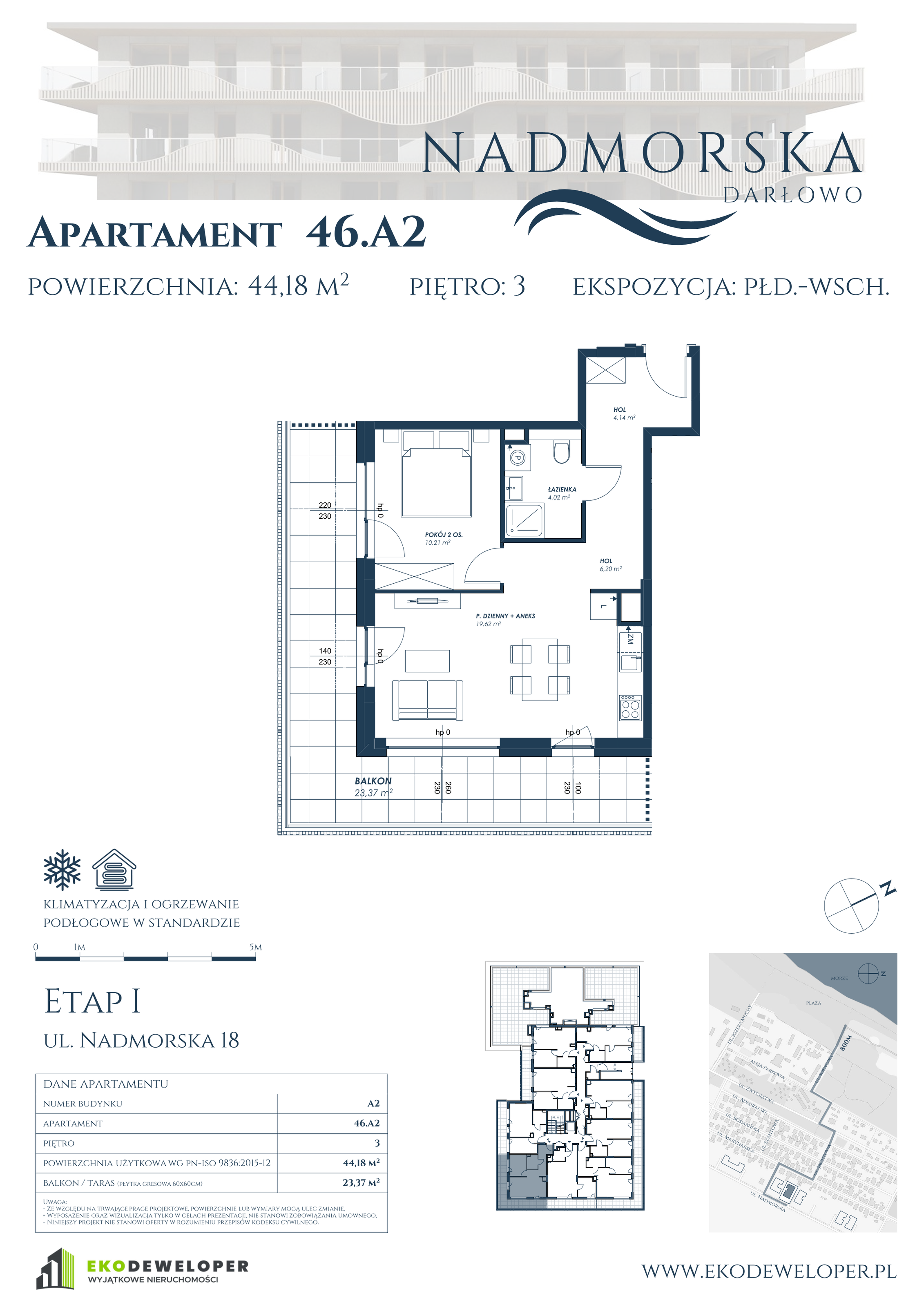 Apartament 44,18 m², piętro 3, oferta nr 46_A2, Nadmorska Darłowo, Darłowo, ul. Nadmorska 18-idx