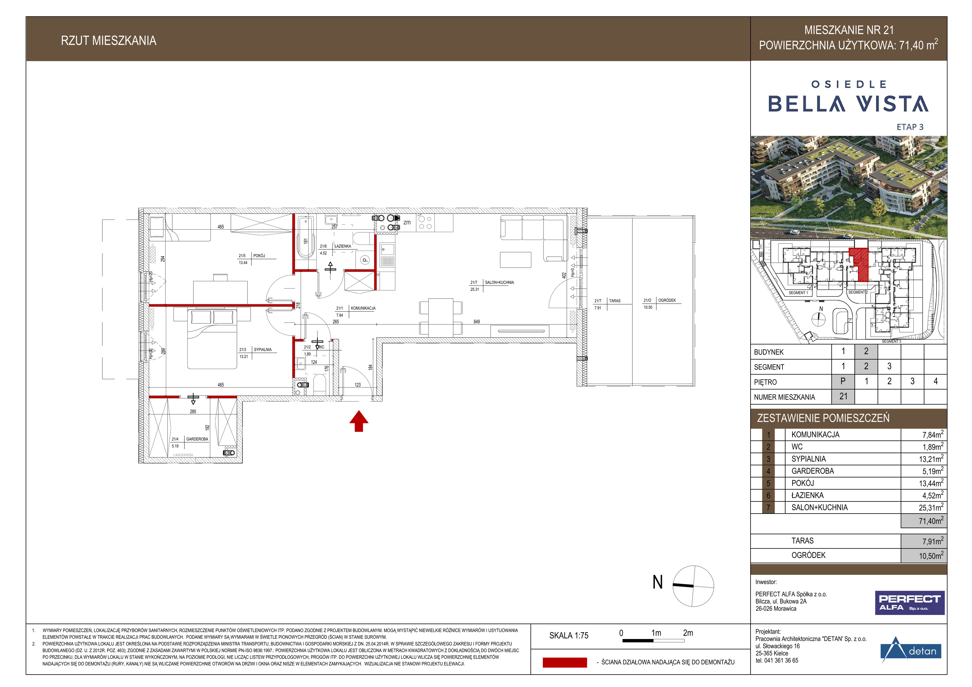 Mieszkanie 71,40 m², parter, oferta nr B2.21, Osiedle Bella Vista, Kielce, Ostra Górka, ul. Generała Andersa / Wojska Polskiego-idx