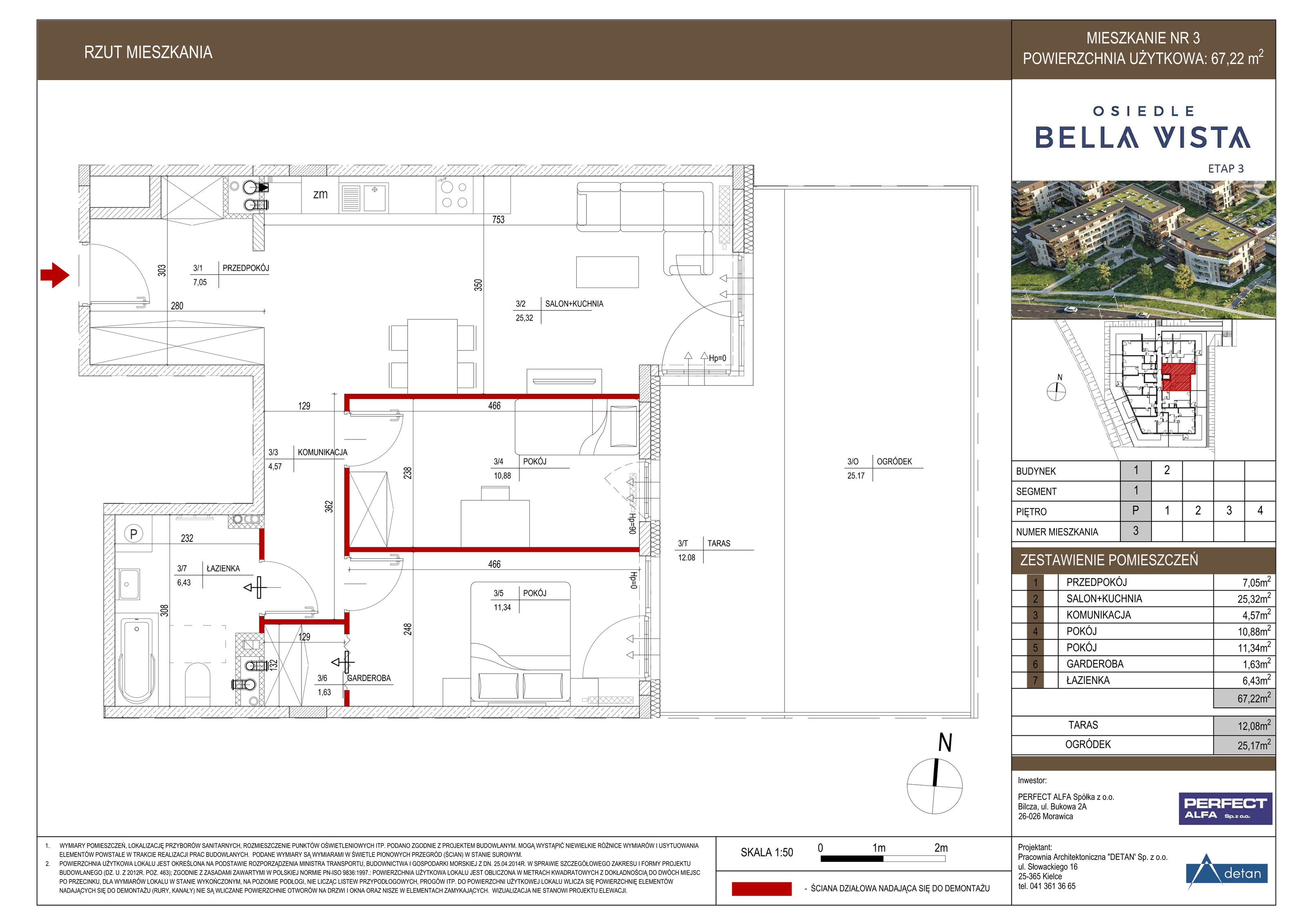 Mieszkanie 67,22 m², parter, oferta nr B1.3, Osiedle Bella Vista, Kielce, Ostra Górka, ul. Generała Andersa / Wojska Polskiego-idx