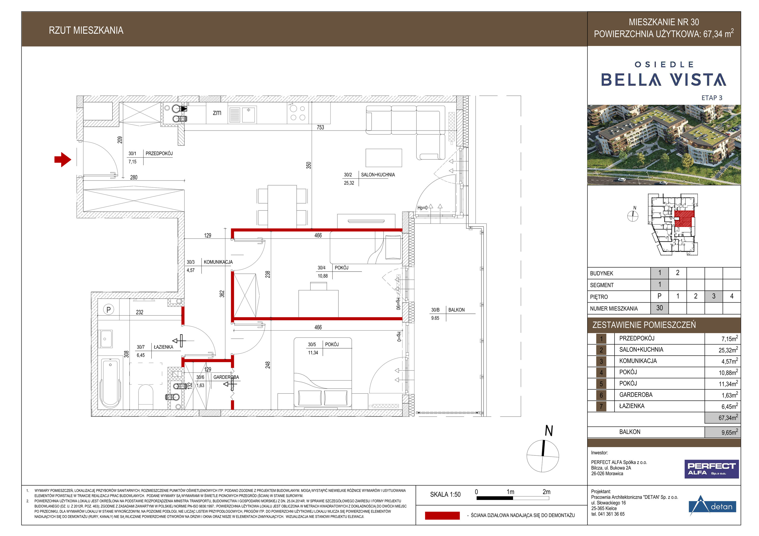 Mieszkanie 67,34 m², piętro 3, oferta nr B1.30, Osiedle Bella Vista, Kielce, Ostra Górka, ul. Generała Andersa / Wojska Polskiego-idx