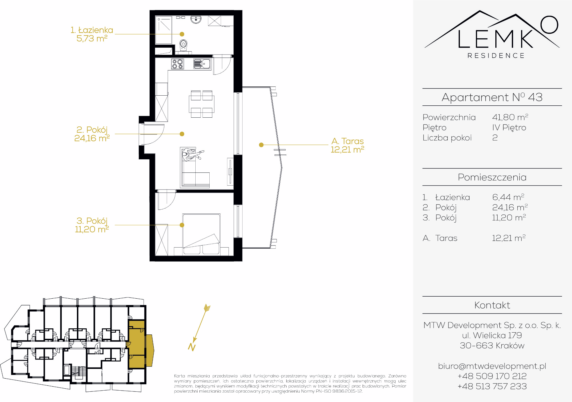 Apartament inwestycyjny 41,80 m², piętro 4, oferta nr 43, Lemko Residence, Krynica-Zdrój, ul. Józefa Piłsudskiego-idx