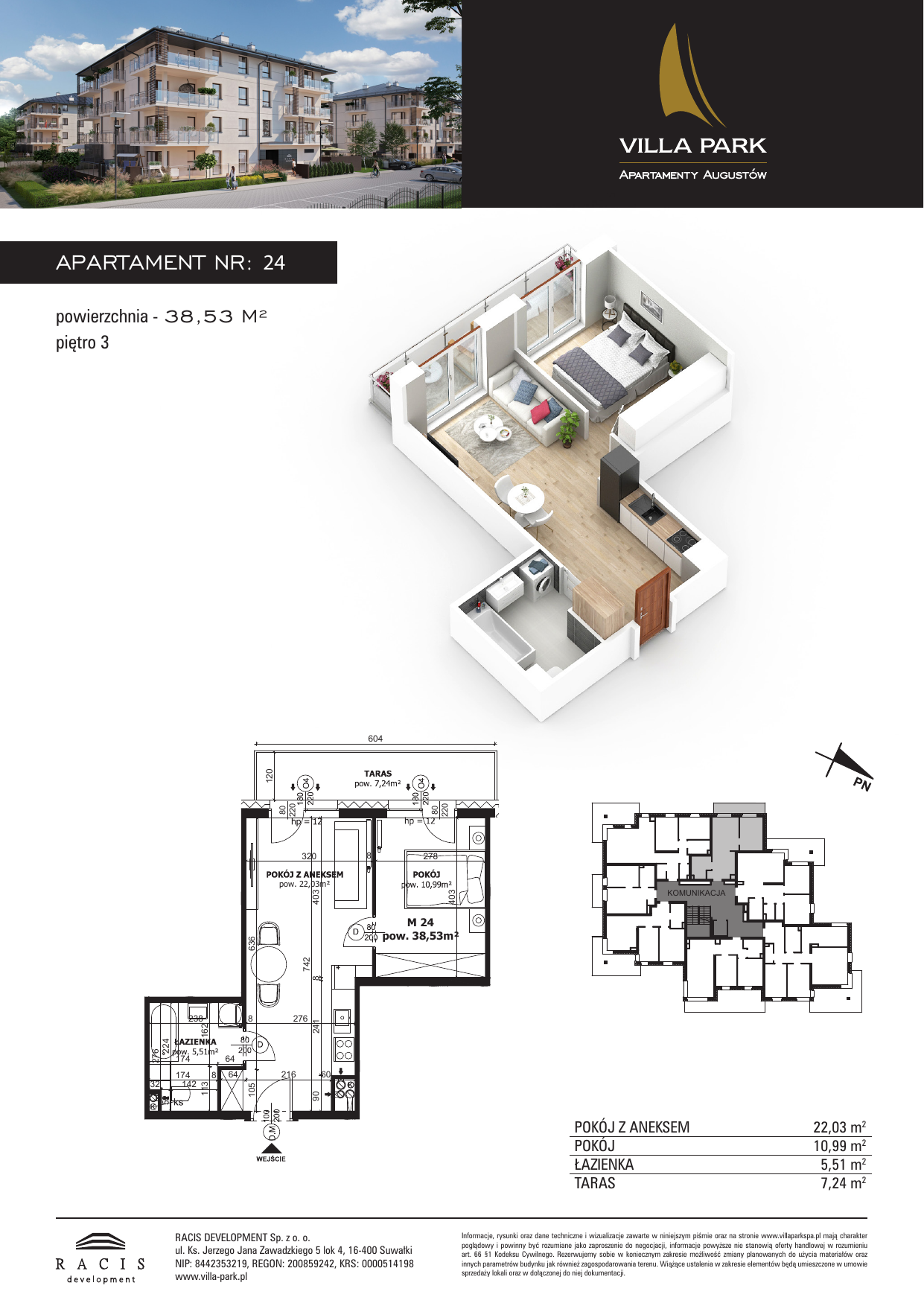 Apartament 38,53 m², piętro 3, oferta nr A/24, Villa Park - Apartamenty Augustów, Augustów, ul. Wypoczynkowa-idx