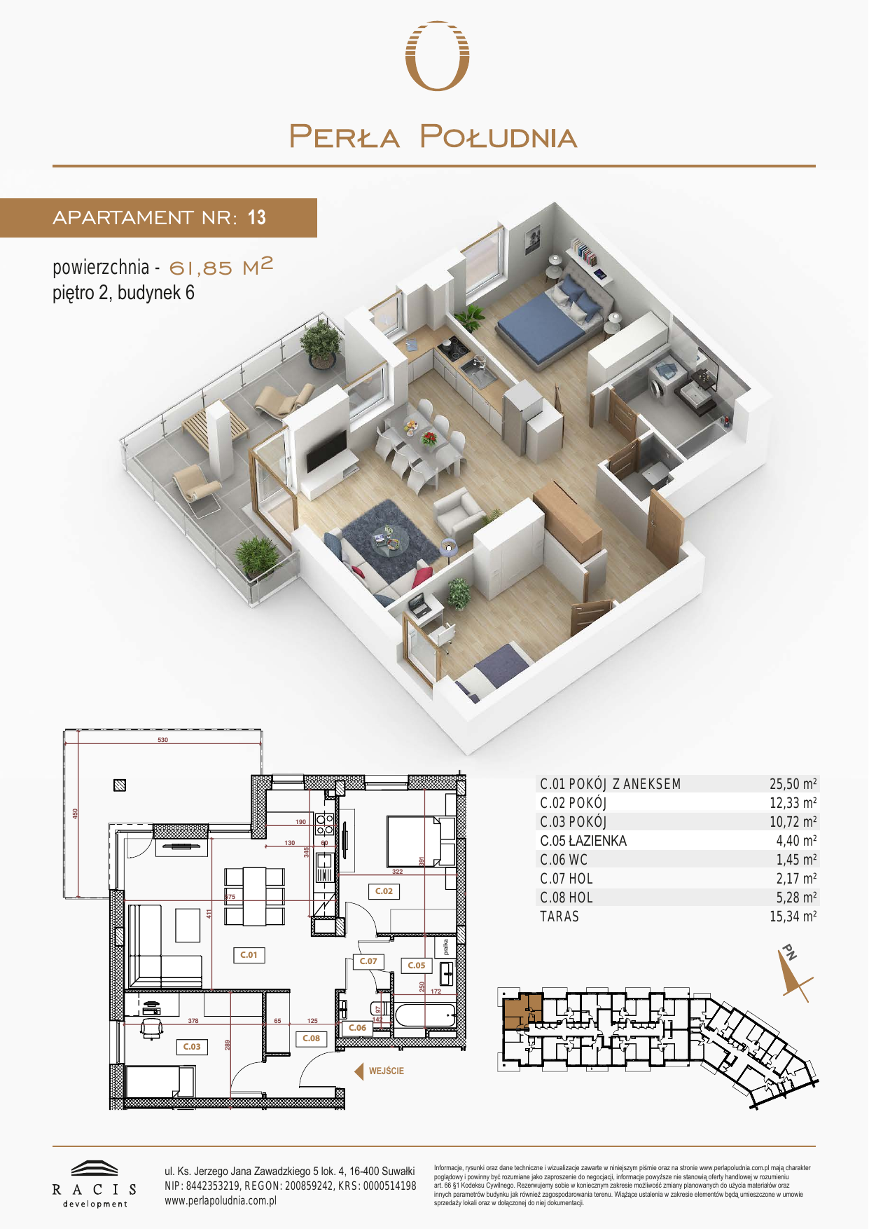 Mieszkanie 61,85 m², piętro 2, oferta nr 13, Perła Południa, Suwałki, ul. Bydgoska / Poznańska-idx