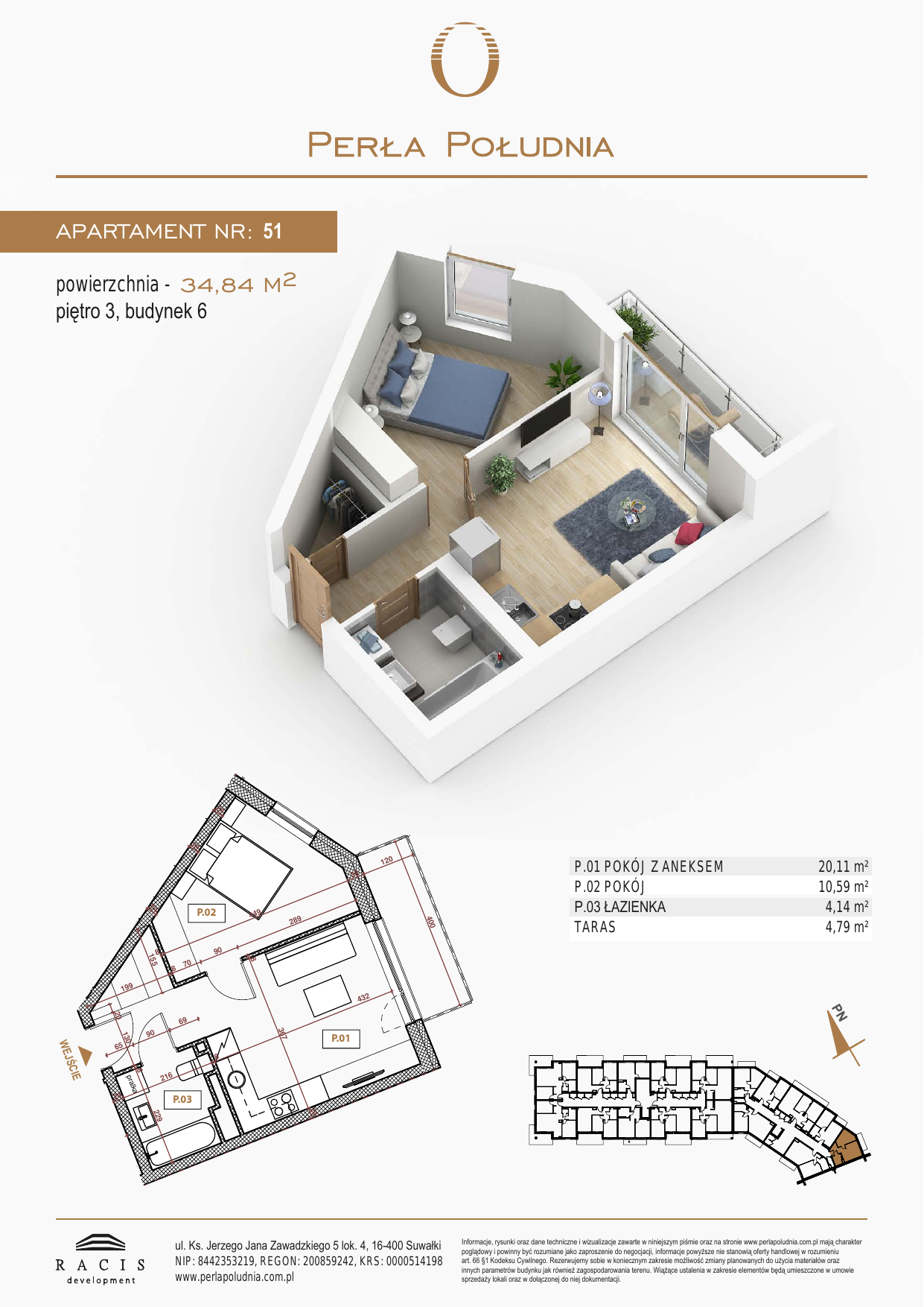 Mieszkanie 34,84 m², piętro 3, oferta nr 51, Perła Południa, Suwałki, ul. Bydgoska / Poznańska-idx