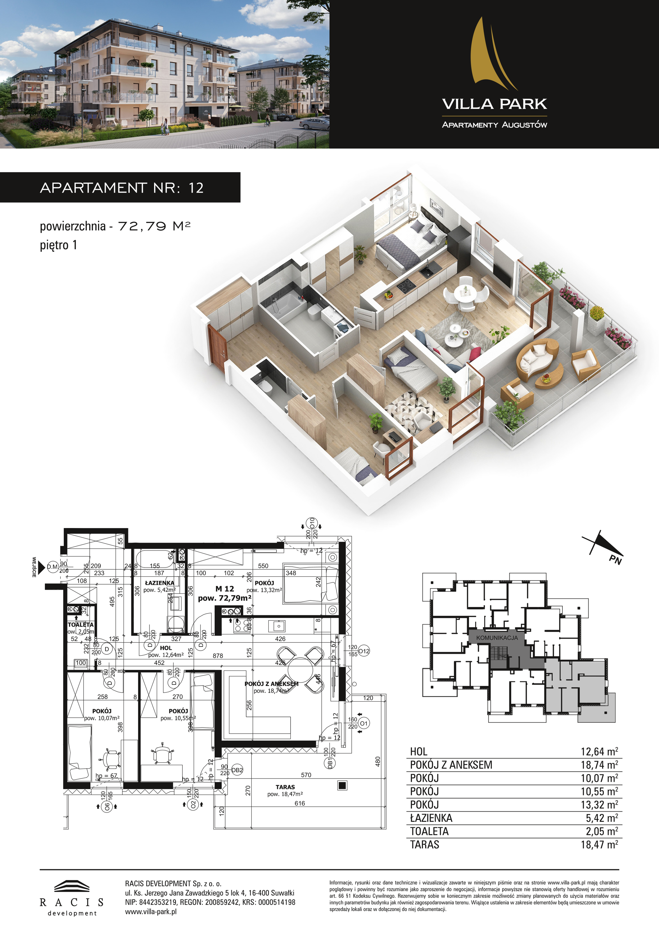 Apartament 72,79 m², piętro 1, oferta nr B/12, Villa Park - Apartamenty Augustów, Augustów, ul. Wypoczynkowa-idx