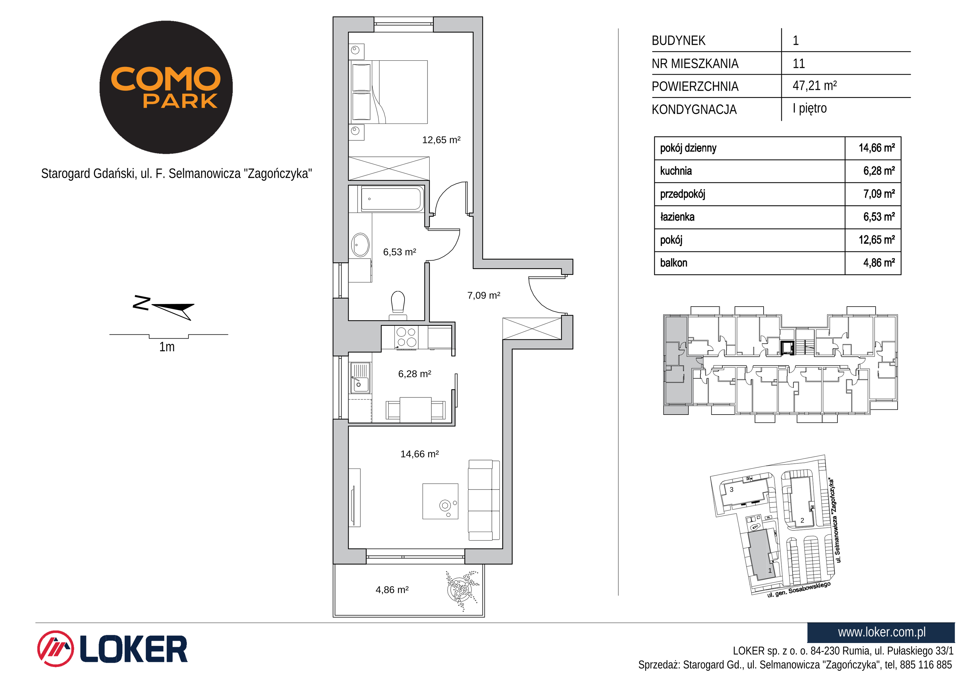 Mieszkanie 47,21 m², piętro 1, oferta nr 1.11, Como Park, Starogard Gdański, ul. Selmanowicza „Zagończyka”-idx