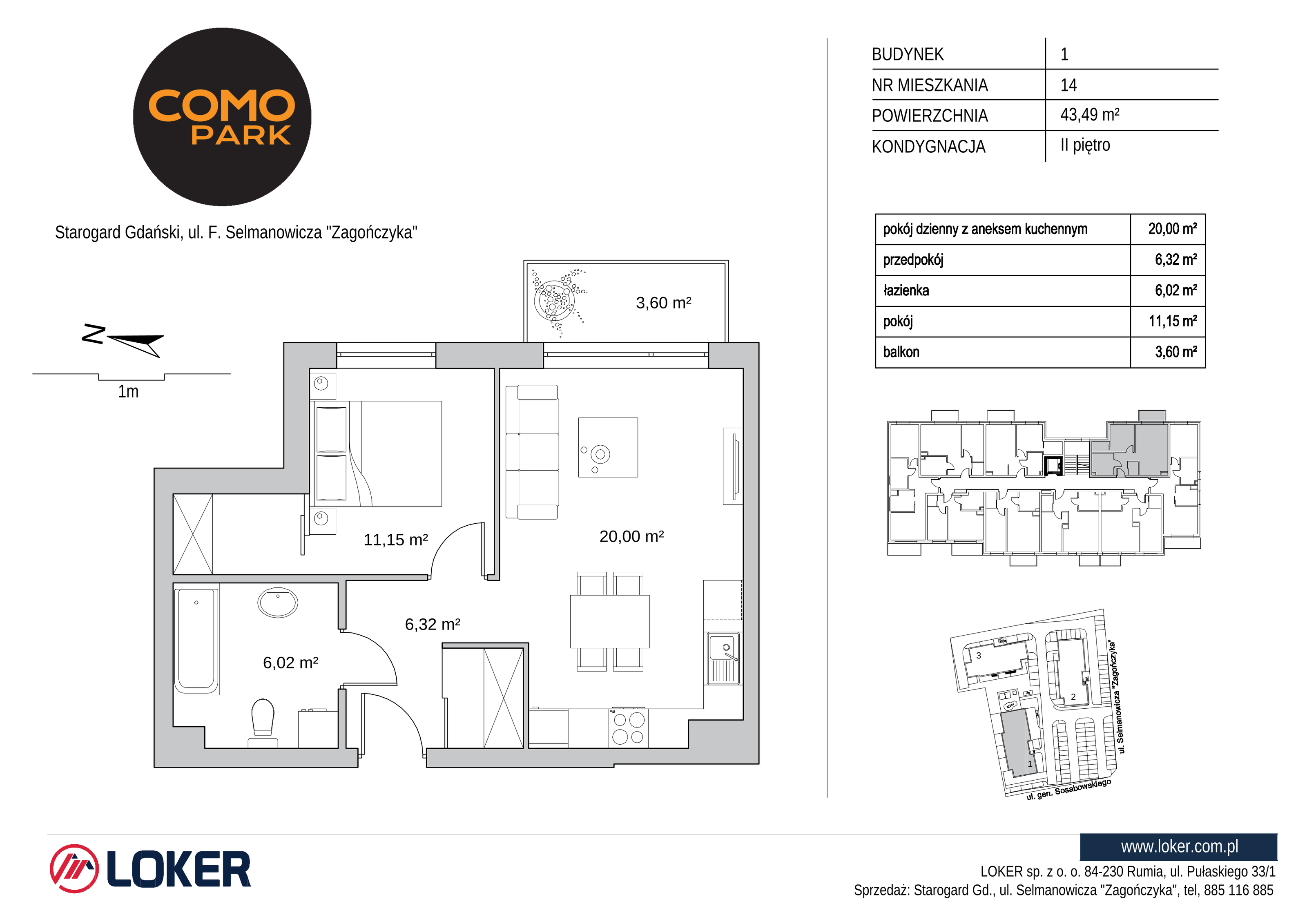 Mieszkanie 43,49 m², piętro 2, oferta nr 1.14, Como Park, Starogard Gdański, ul. Selmanowicza „Zagończyka”-idx