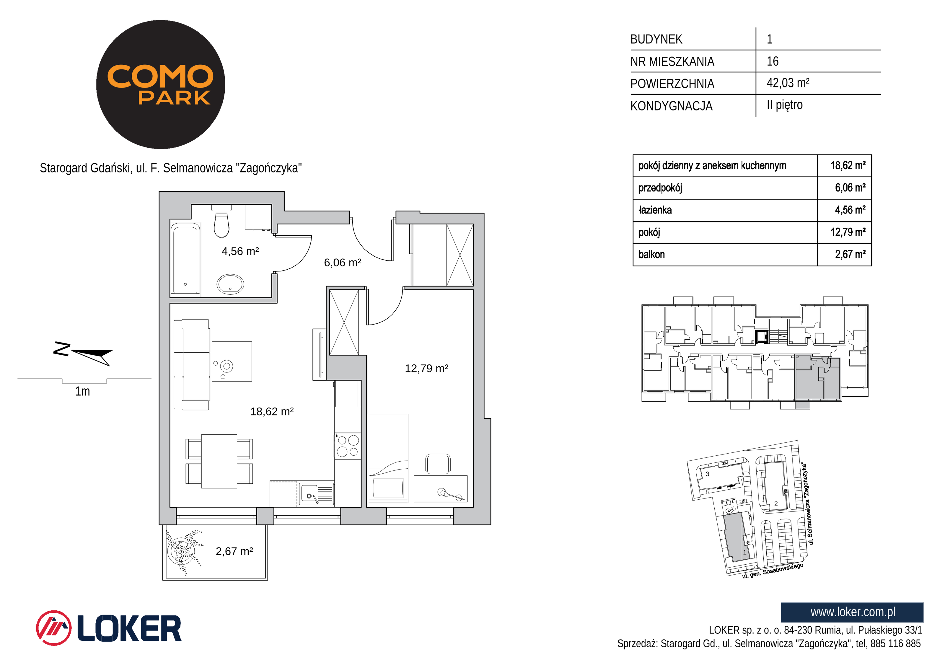 Mieszkanie 42,03 m², piętro 2, oferta nr 1.16, Como Park, Starogard Gdański, ul. Selmanowicza „Zagończyka”-idx