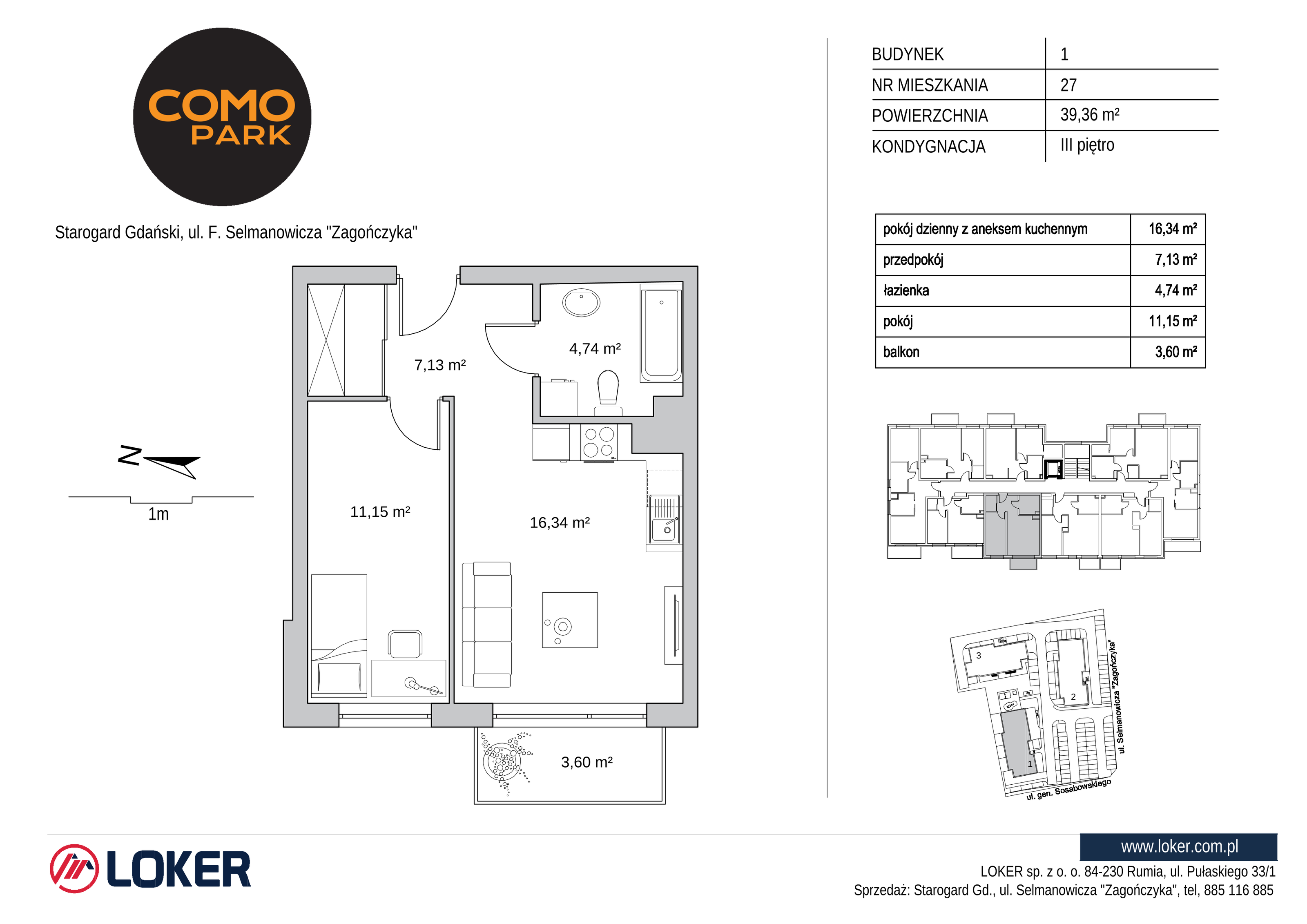 Mieszkanie 39,36 m², piętro 3, oferta nr 1.27, Como Park, Starogard Gdański, ul. Selmanowicza „Zagończyka”-idx