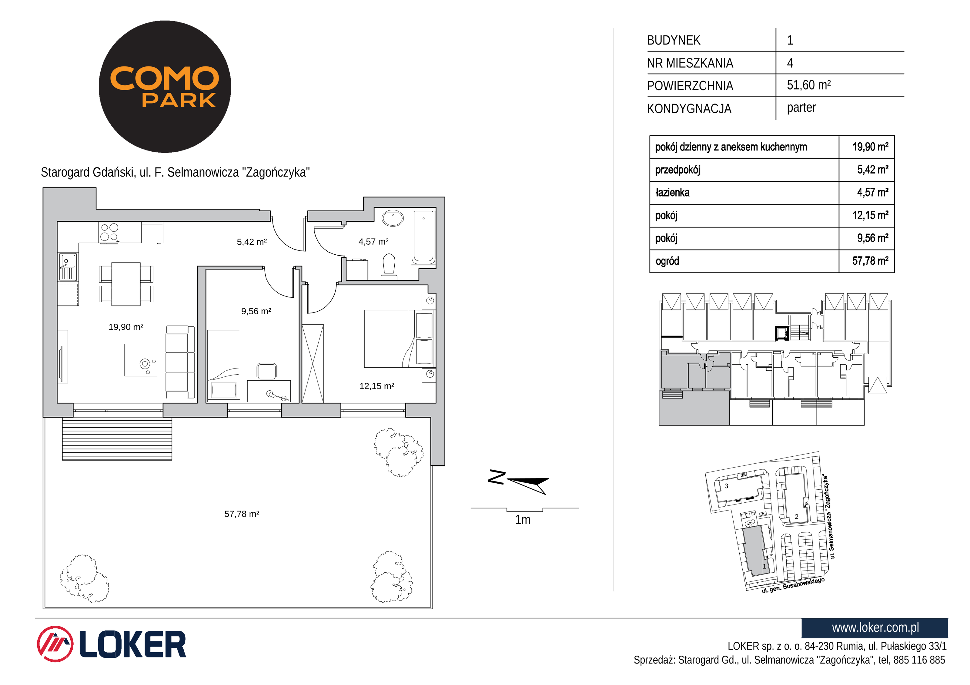 Mieszkanie 51,60 m², parter, oferta nr 1.4, Como Park, Starogard Gdański, ul. Selmanowicza „Zagończyka”-idx