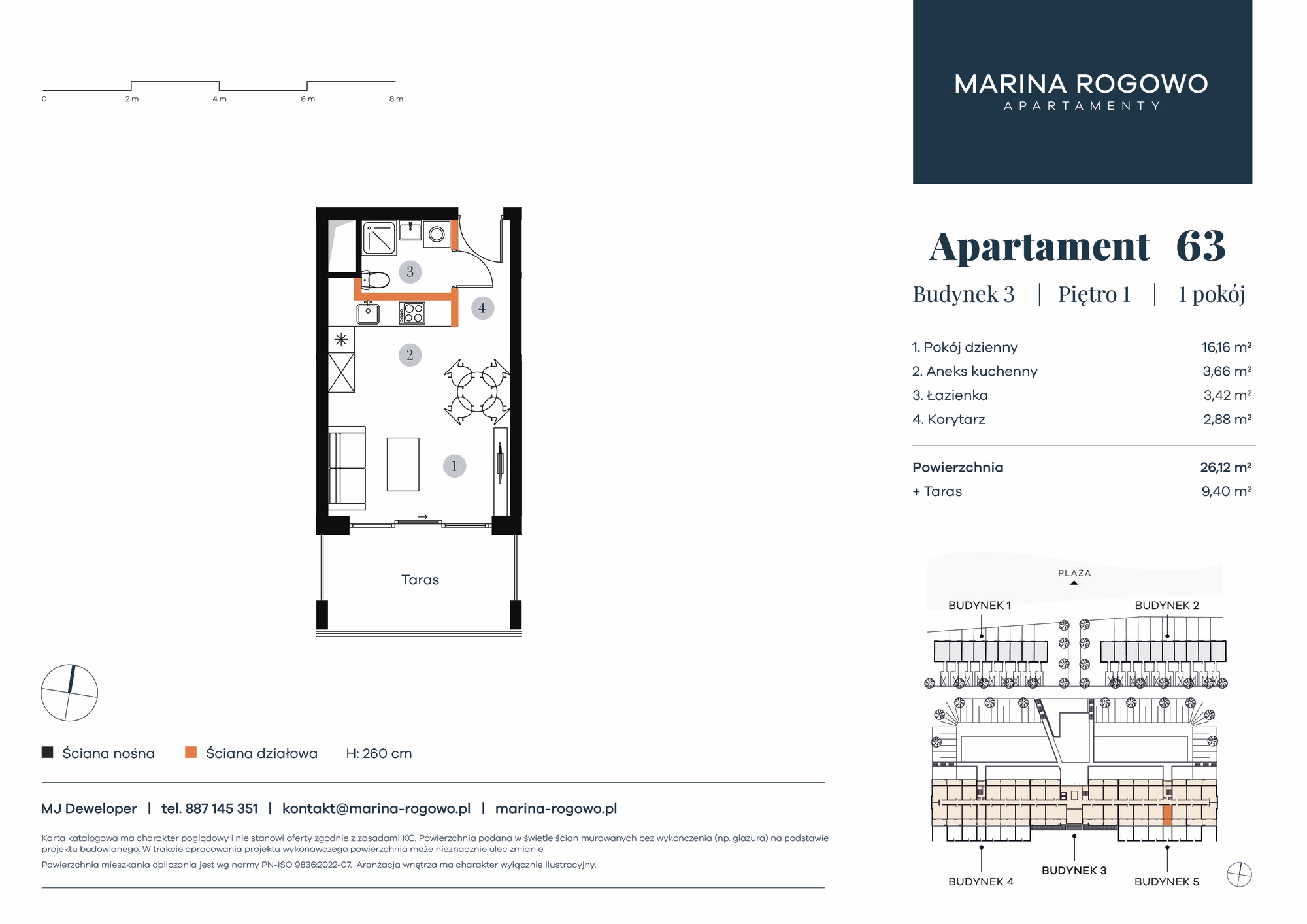 Apartament 26,12 m², piętro 1, oferta nr 63, Apartamenty Marina Rogowo, Rogowo, ul. Kołobrzeska-idx