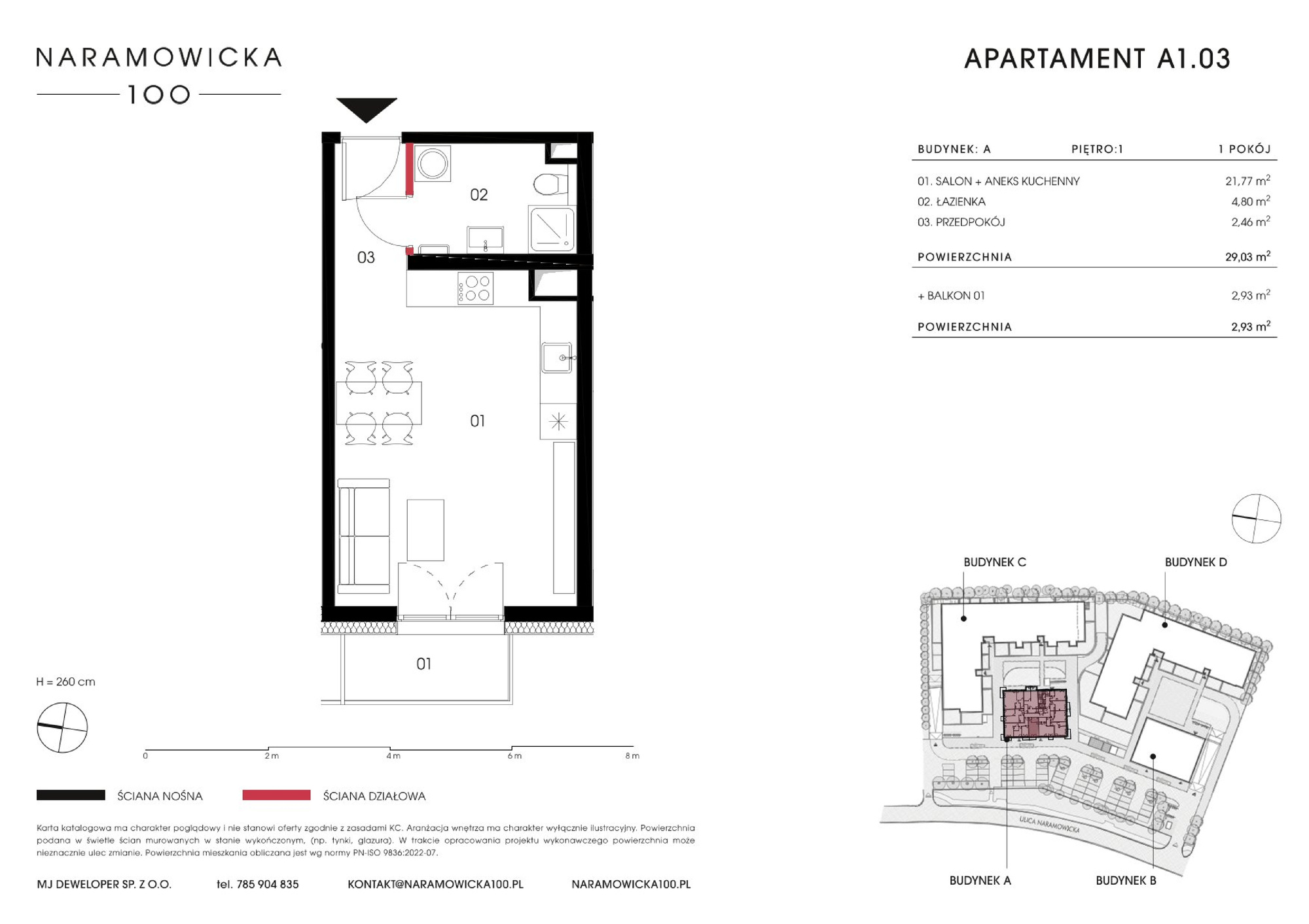 Mieszkanie 29,03 m², piętro 1, oferta nr A 1.03, Naramowicka 100, Poznań, Winogrady, Winogrady, ul. Naramowicka 100-idx