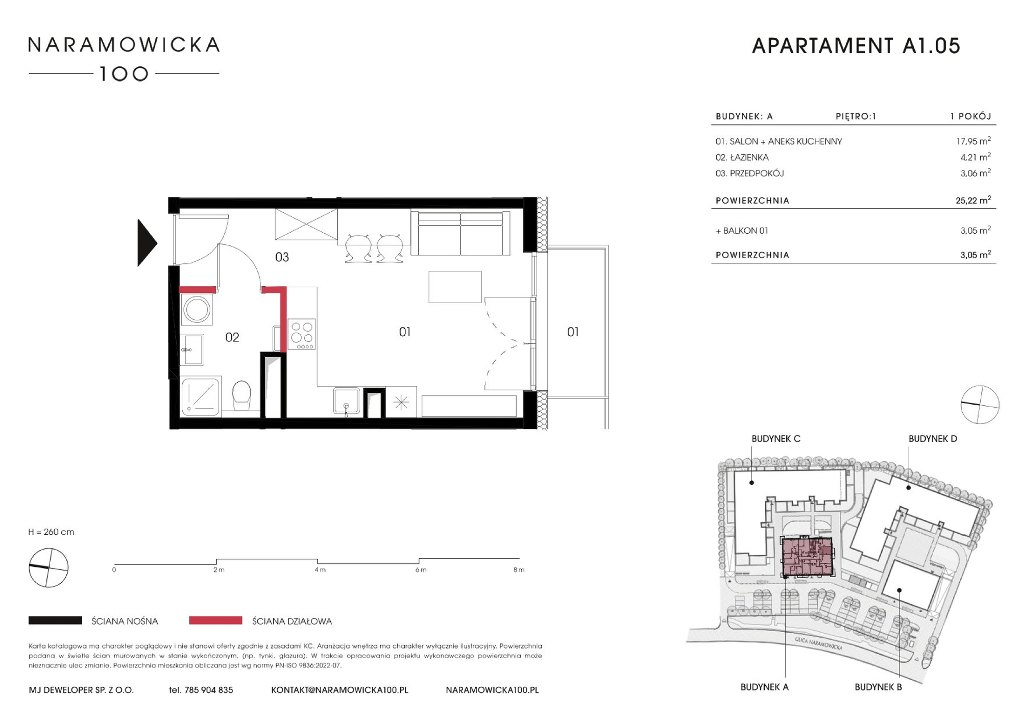 Mieszkanie 25,22 m², piętro 1, oferta nr A 1.05, Naramowicka 100, Poznań, Winogrady, Winogrady, ul. Naramowicka 100-idx