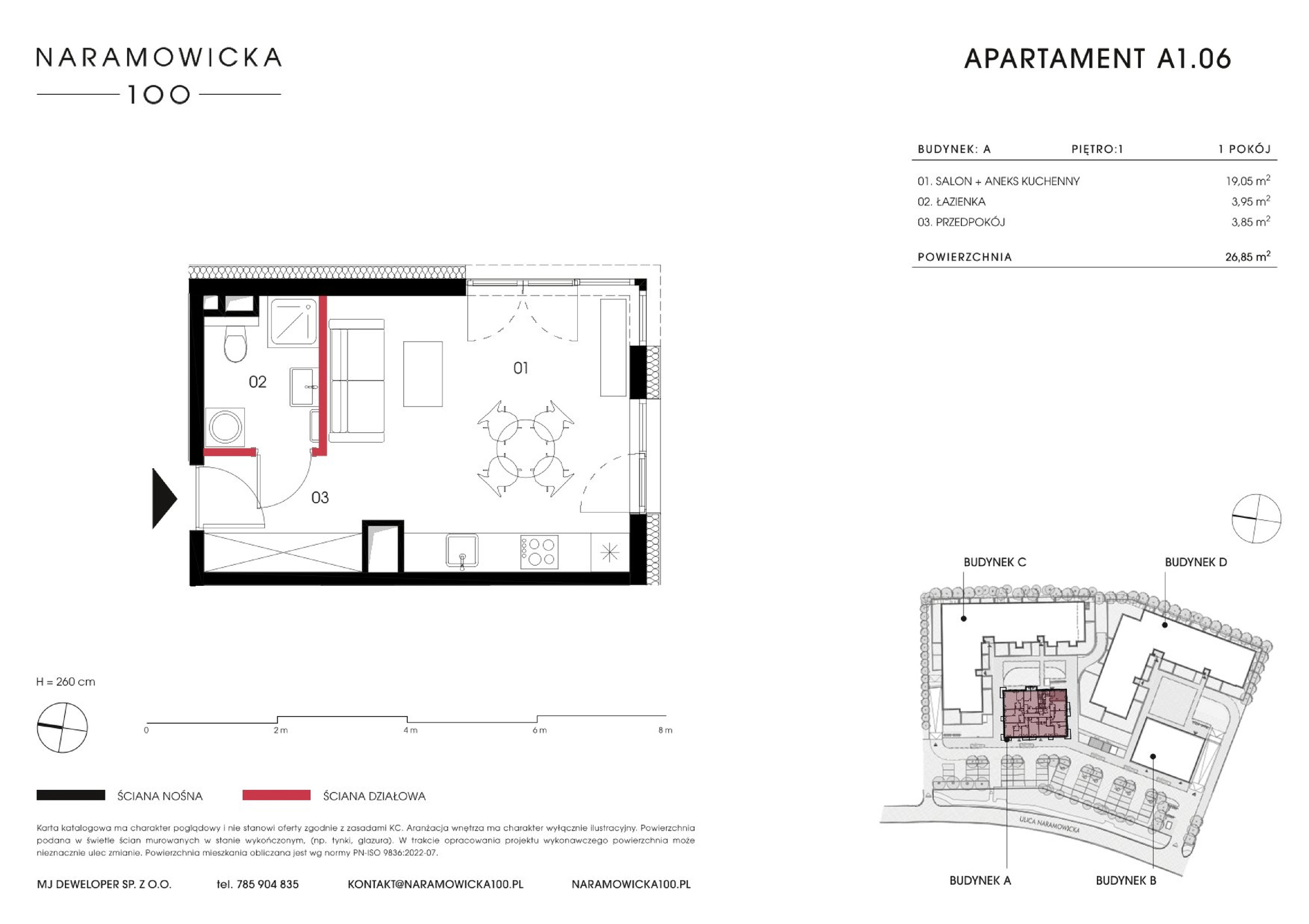 Mieszkanie 26,85 m², piętro 1, oferta nr A 1.06, Naramowicka 100, Poznań, Winogrady, Winogrady, ul. Naramowicka 100-idx