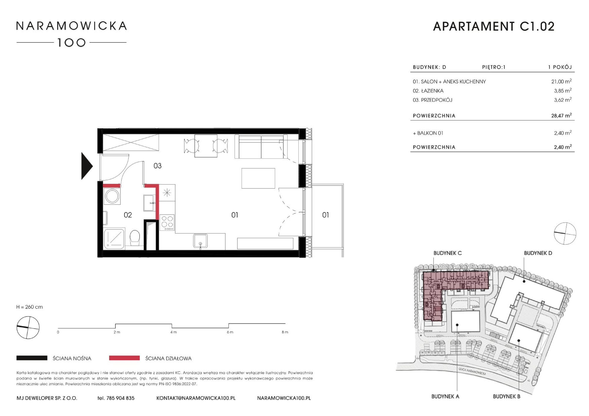 Mieszkanie 28,47 m², piętro 1, oferta nr C 1.02, Naramowicka 100, Poznań, Winogrady, Winogrady, ul. Naramowicka 100-idx