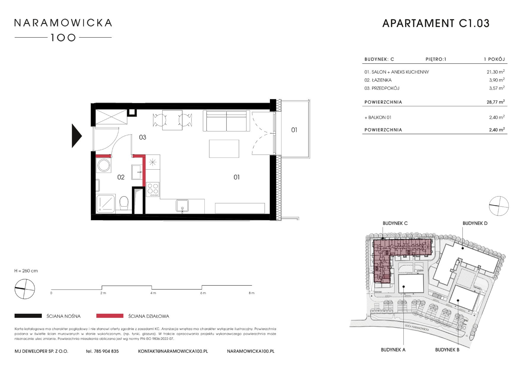 Mieszkanie 28,77 m², piętro 1, oferta nr C 1.03, Naramowicka 100, Poznań, Winogrady, Winogrady, ul. Naramowicka 100-idx