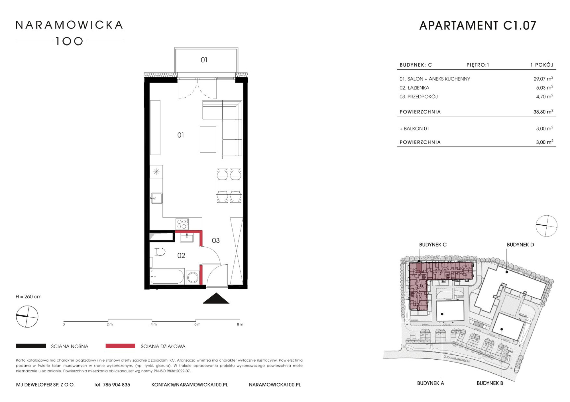 Mieszkanie 38,80 m², piętro 1, oferta nr C 1.07, Naramowicka 100, Poznań, Winogrady, Winogrady, ul. Naramowicka 100-idx