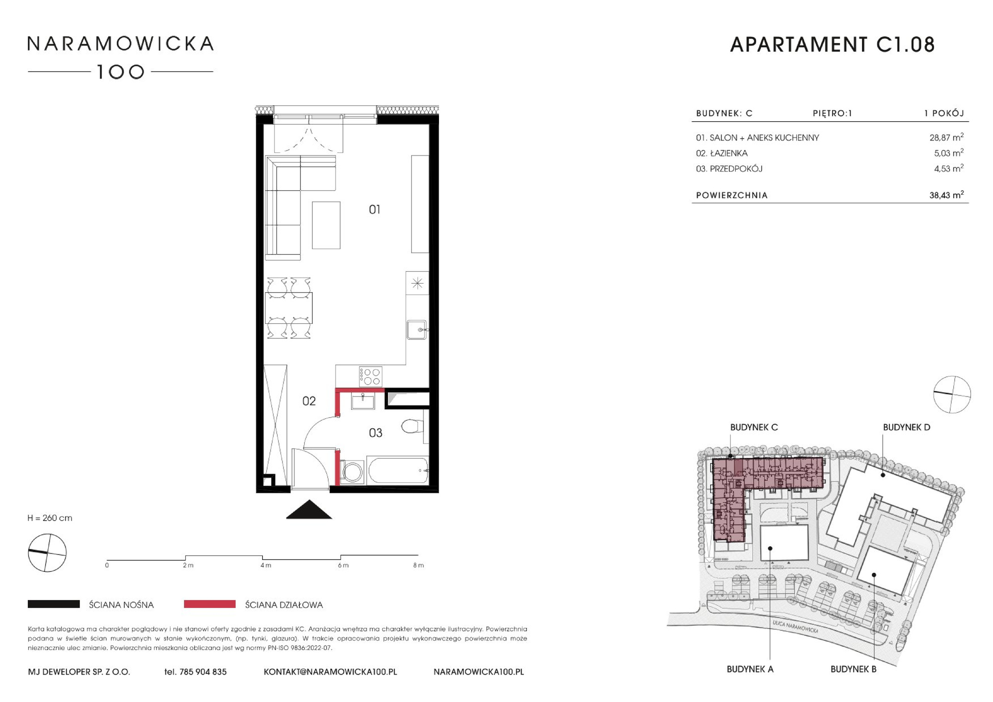 Mieszkanie 38,43 m², piętro 1, oferta nr C 1.08, Naramowicka 100, Poznań, Winogrady, Winogrady, ul. Naramowicka 100-idx