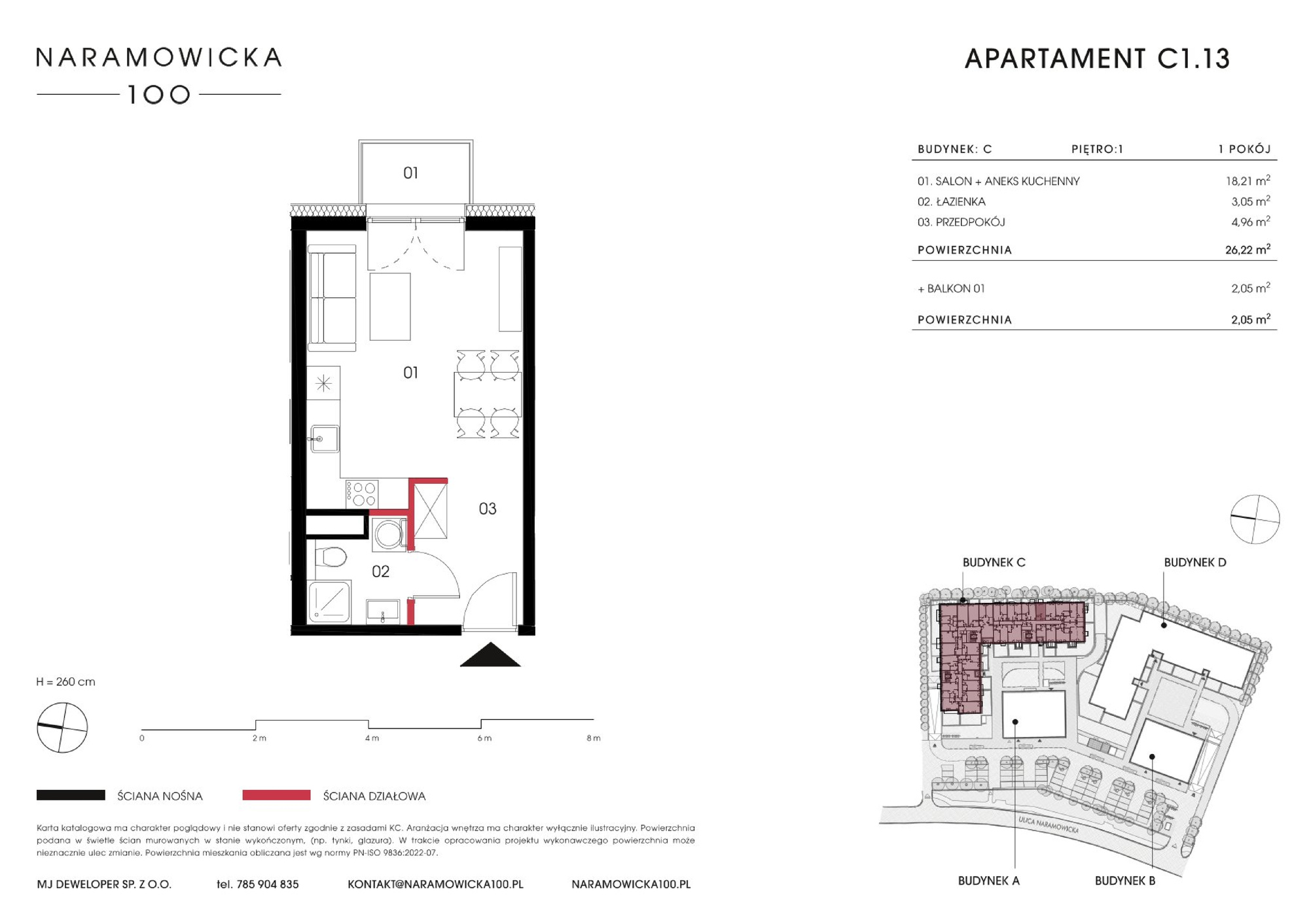 Mieszkanie 26,22 m², piętro 1, oferta nr C 1.13, Naramowicka 100, Poznań, Winogrady, Winogrady, ul. Naramowicka 100-idx