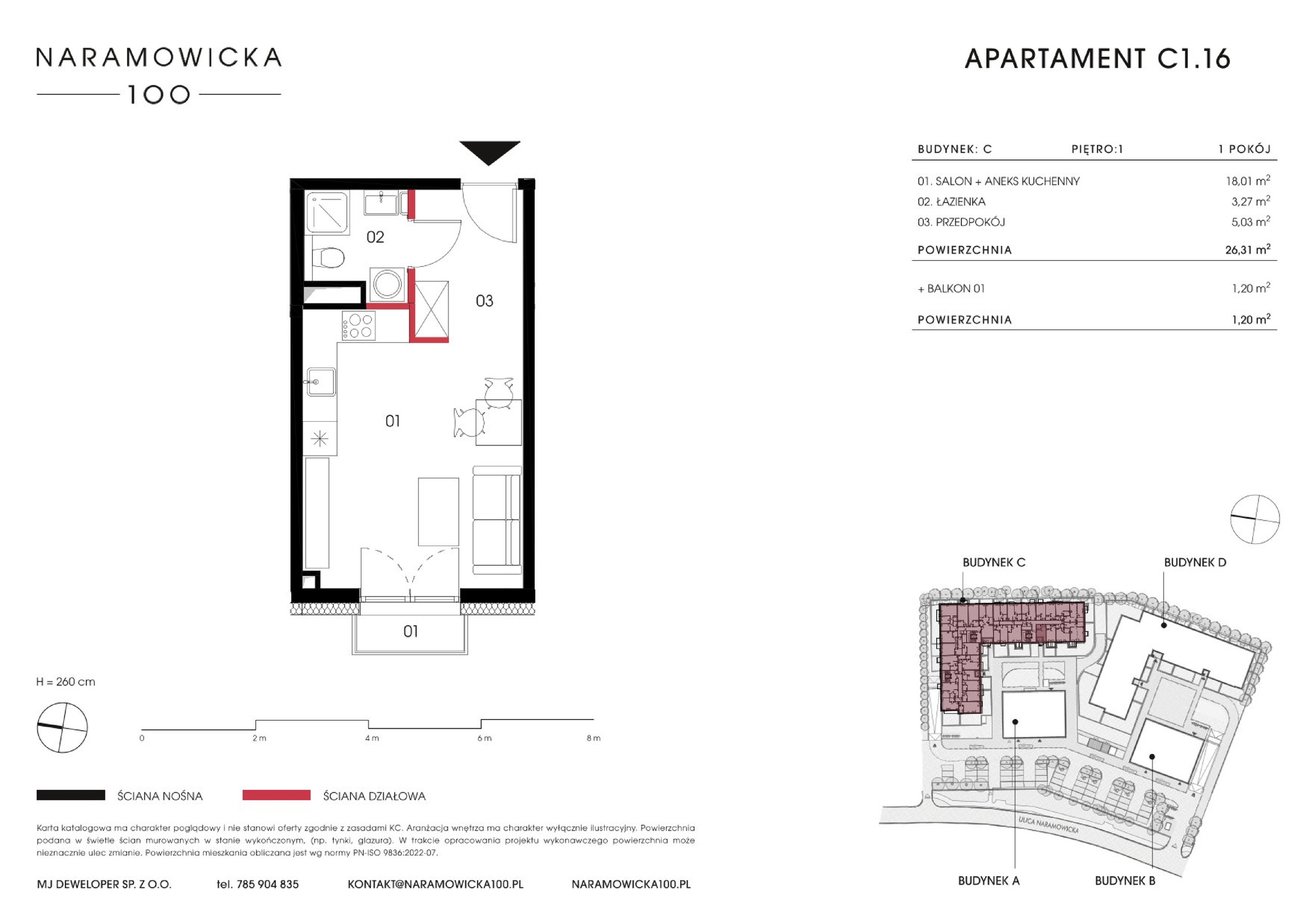 Mieszkanie 26,31 m², piętro 1, oferta nr C 1.16, Naramowicka 100, Poznań, Winogrady, Winogrady, ul. Naramowicka 100-idx