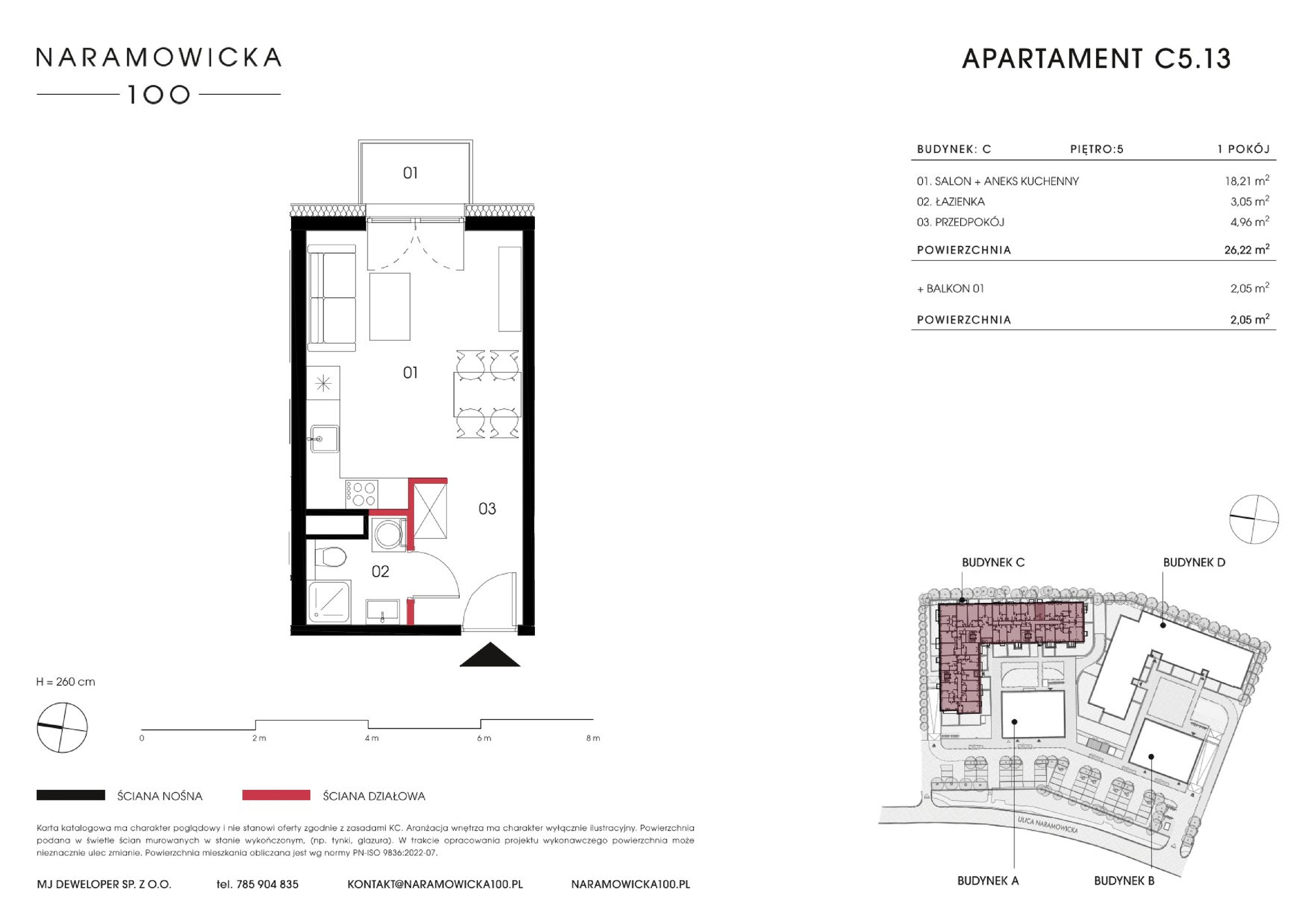 Mieszkanie 26,22 m², piętro 5, oferta nr C 5.13, Naramowicka 100, Poznań, Winogrady, Winogrady, ul. Naramowicka 100-idx