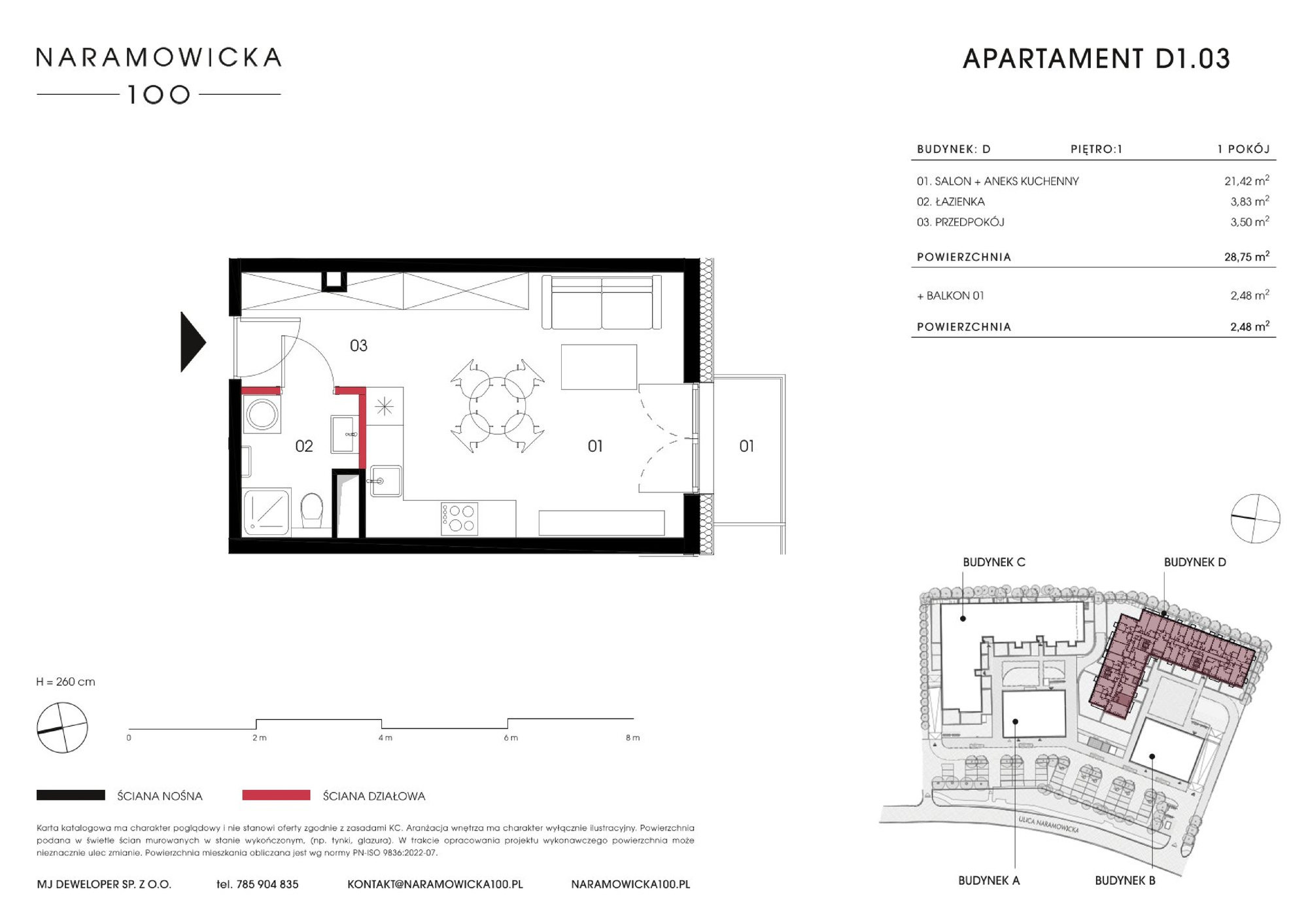 Mieszkanie 28,75 m², piętro 1, oferta nr D 1.03, Naramowicka 100, Poznań, Winogrady, Winogrady, ul. Naramowicka 100-idx